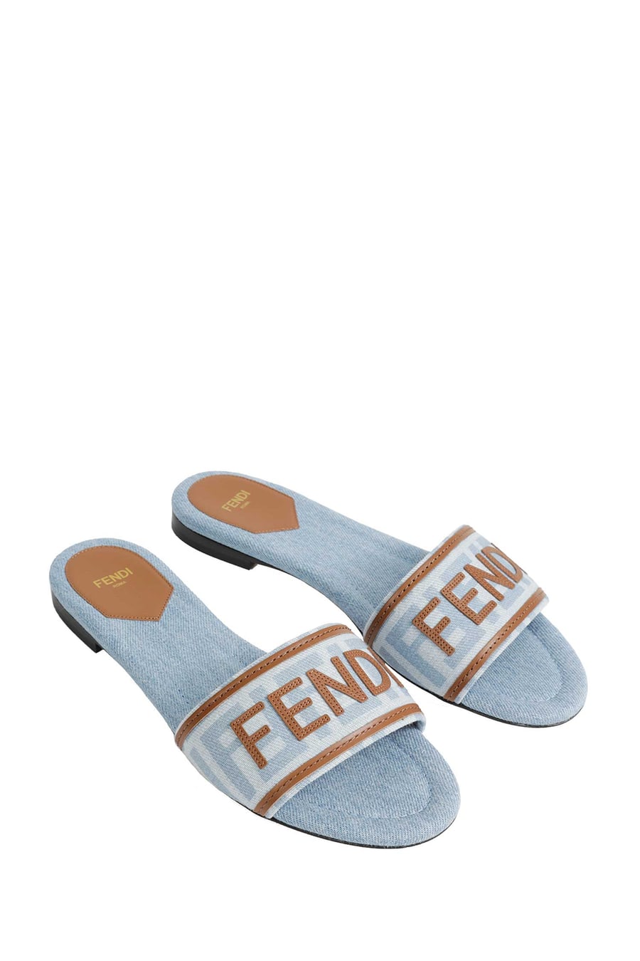 Fendi FF Nylon Denim and Leather Sllides, view 6