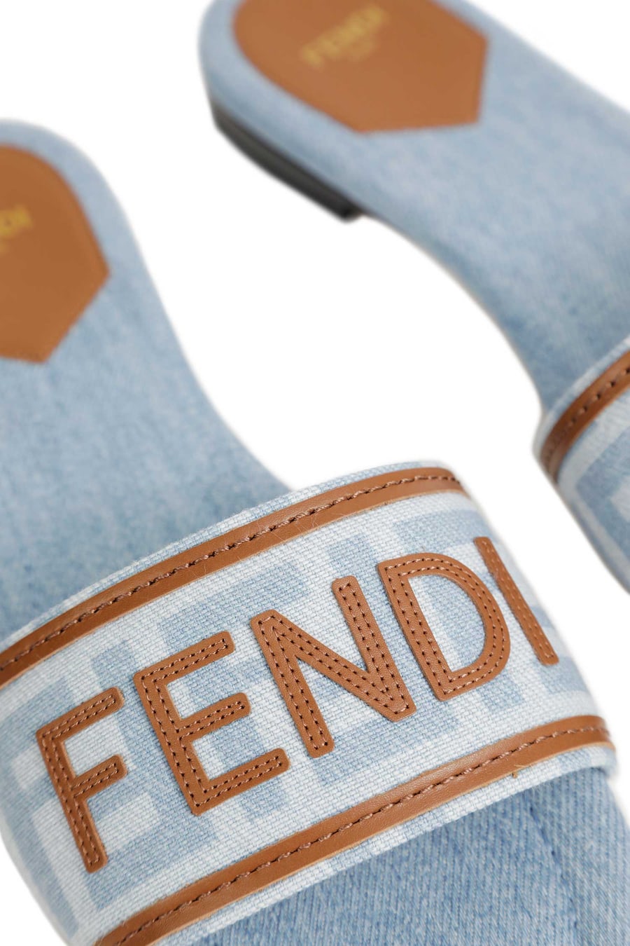 Fendi FF Nylon Denim and Leather Sllides, view 7