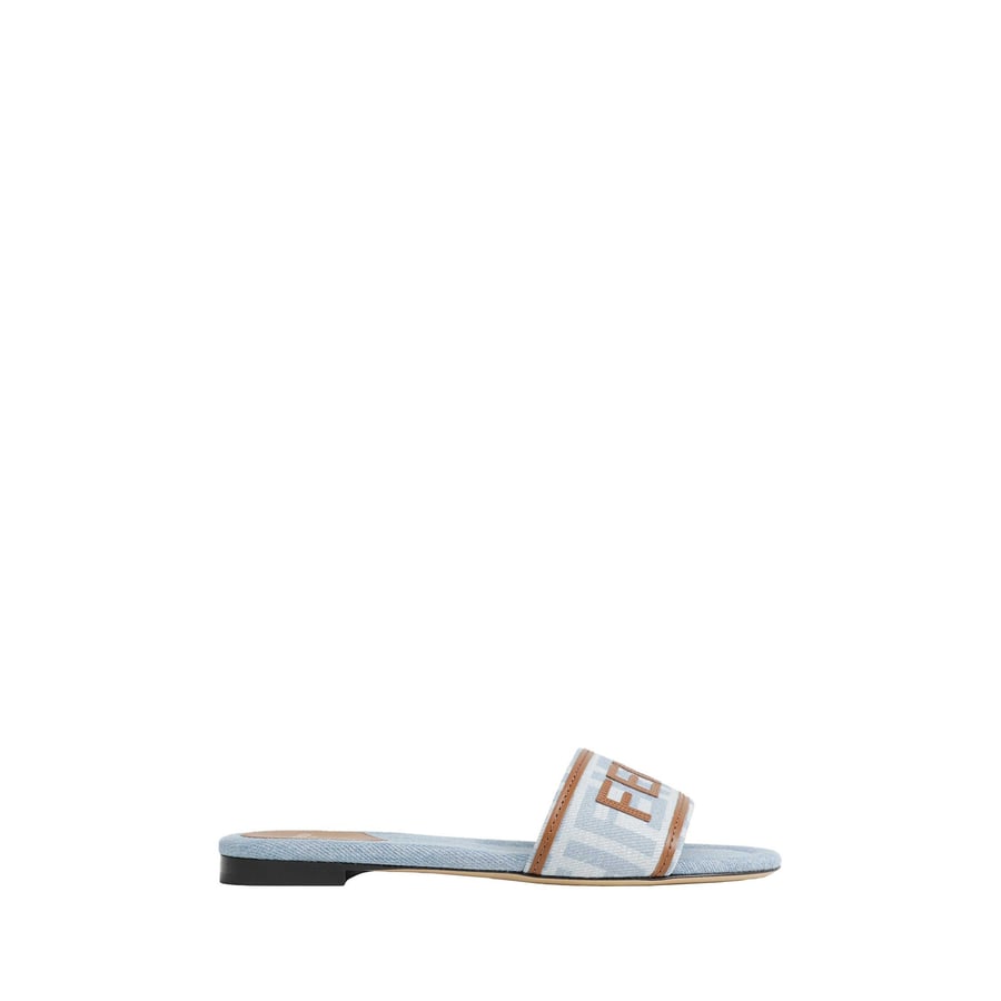 Fendi FF Nylon Denim and Leather Sllides, view 8