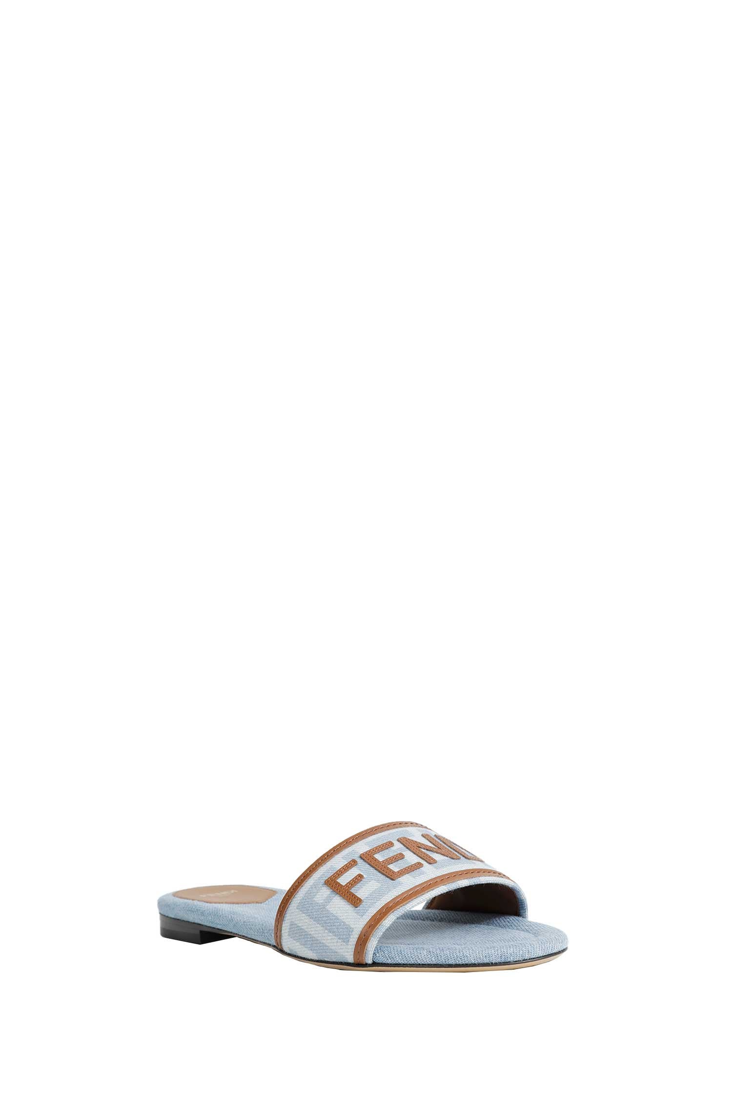 Fendi FF Nylon Denim and Leather Sllides, view 2