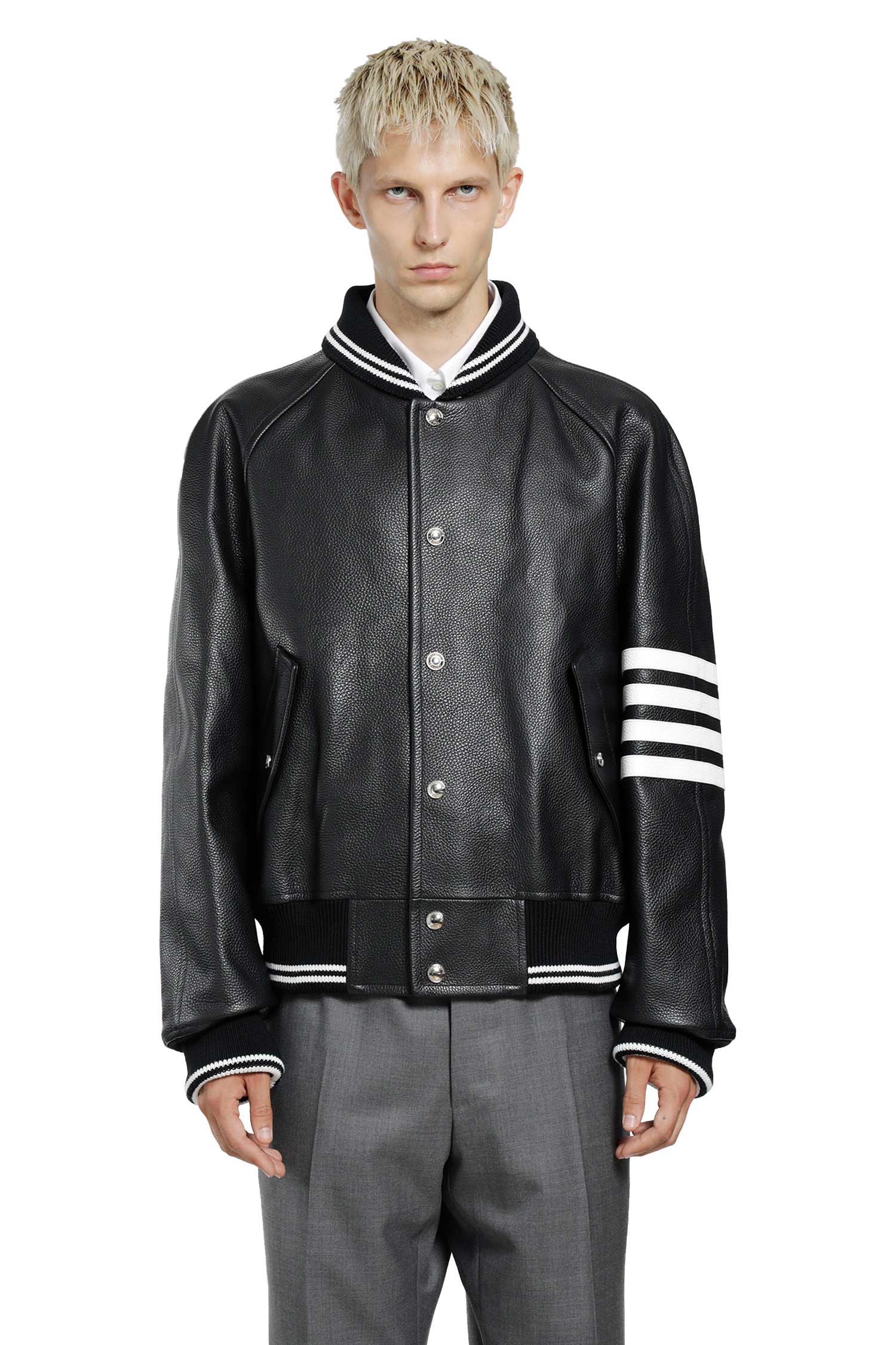 Thom Browne 4-Bar Leather Bomber, view 2