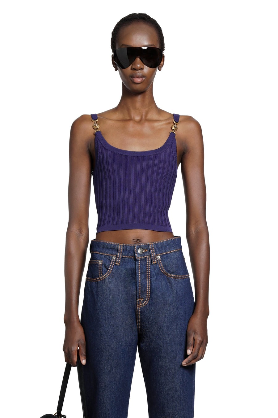 Versace Stretch Viscose Mesh Ribbed Knit Top