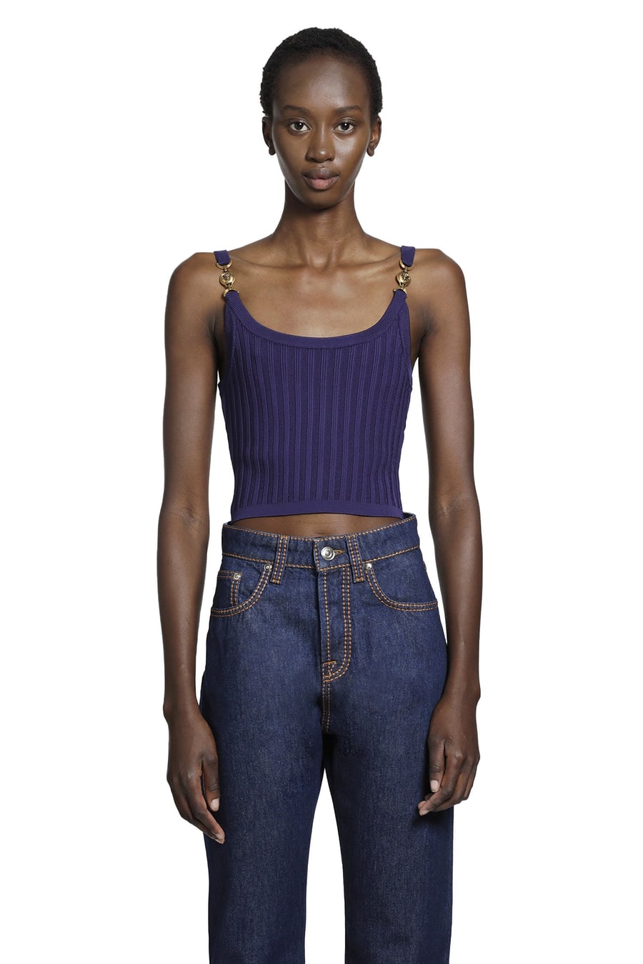 Versace Stretch Viscose Mesh Ribbed Knit Top, view 2