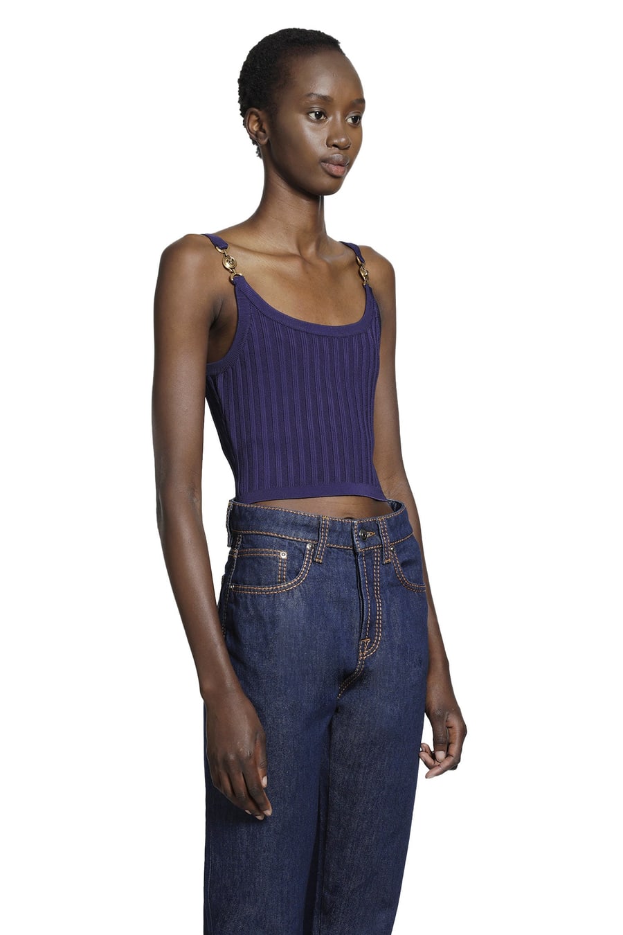 Versace Stretch Viscose Mesh Ribbed Knit Top, view 3