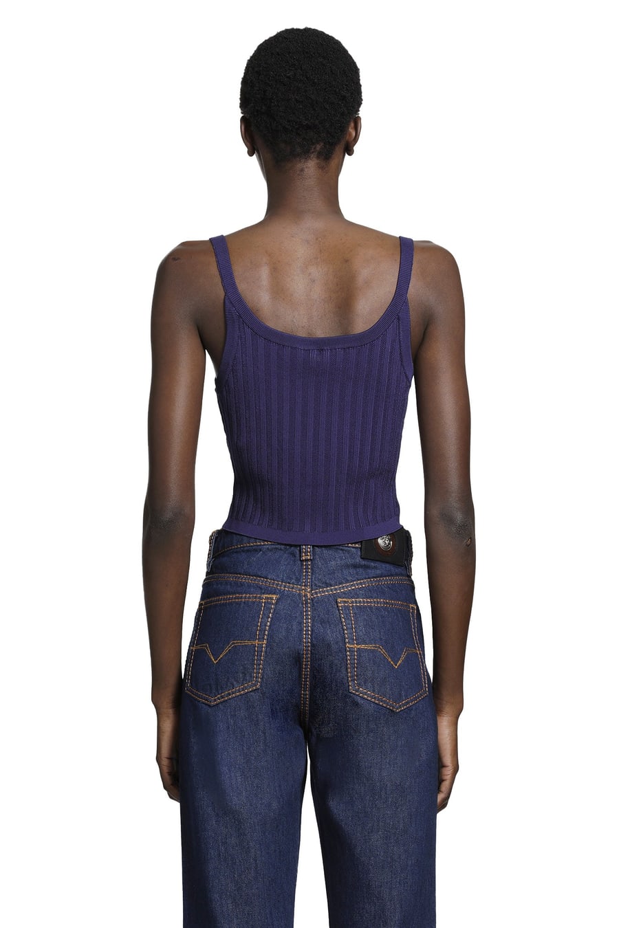Versace Stretch Viscose Mesh Ribbed Knit Top, view 4
