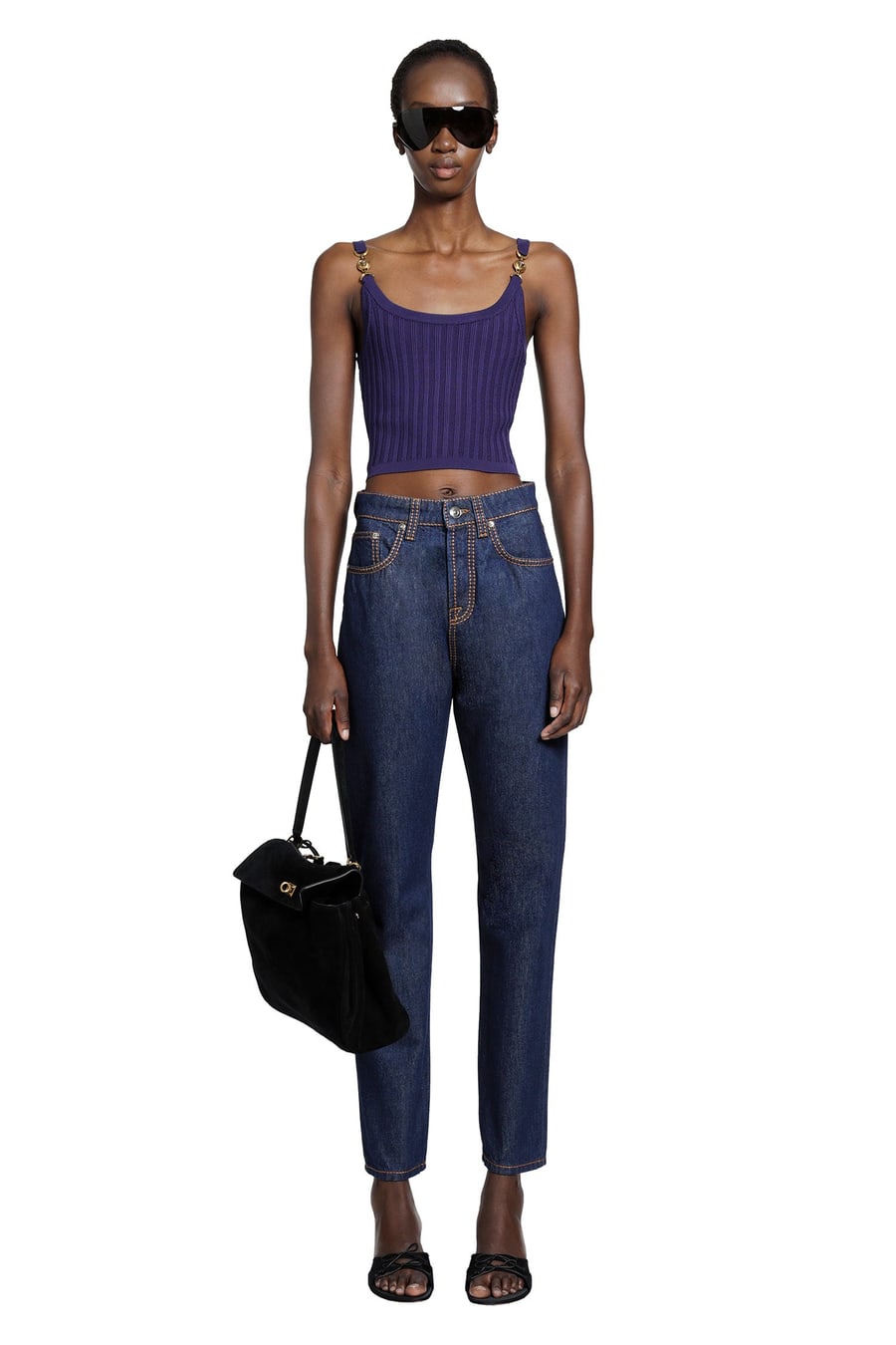 Versace Stretch Viscose Mesh Ribbed Knit Top, view 6