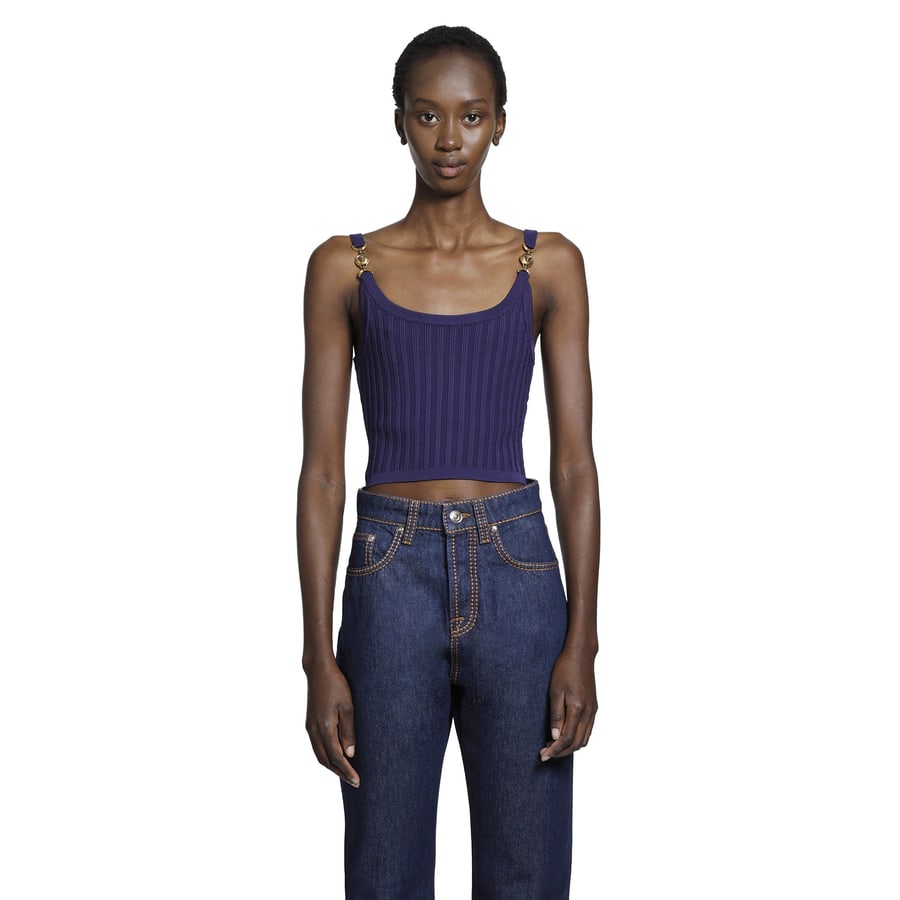 Versace Stretch Viscose Mesh Ribbed Knit Top, view 7