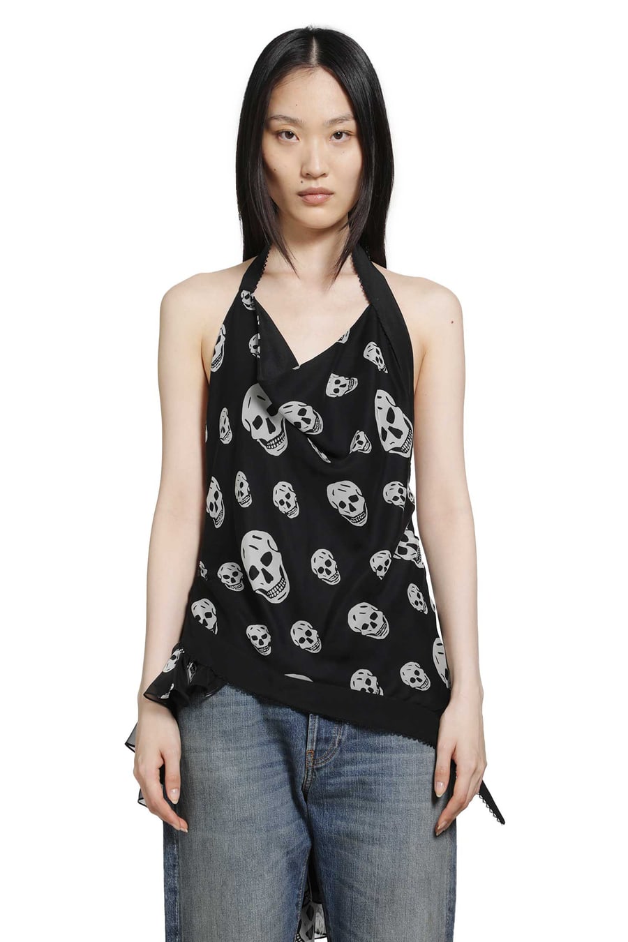 MCQUEEN Skull Print Asymmetric Top