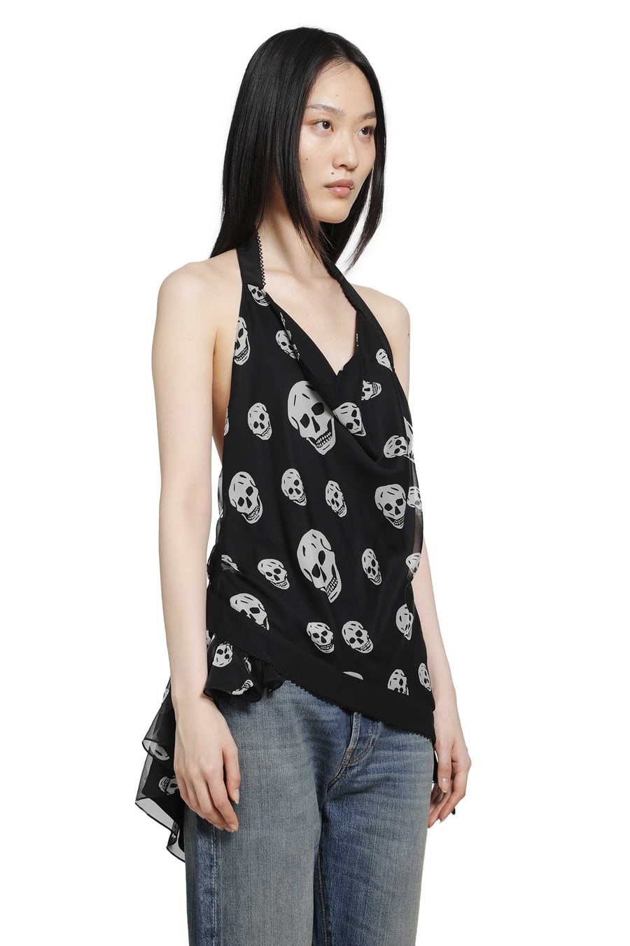 MCQUEEN Skull Print Asymmetric Top, view 2