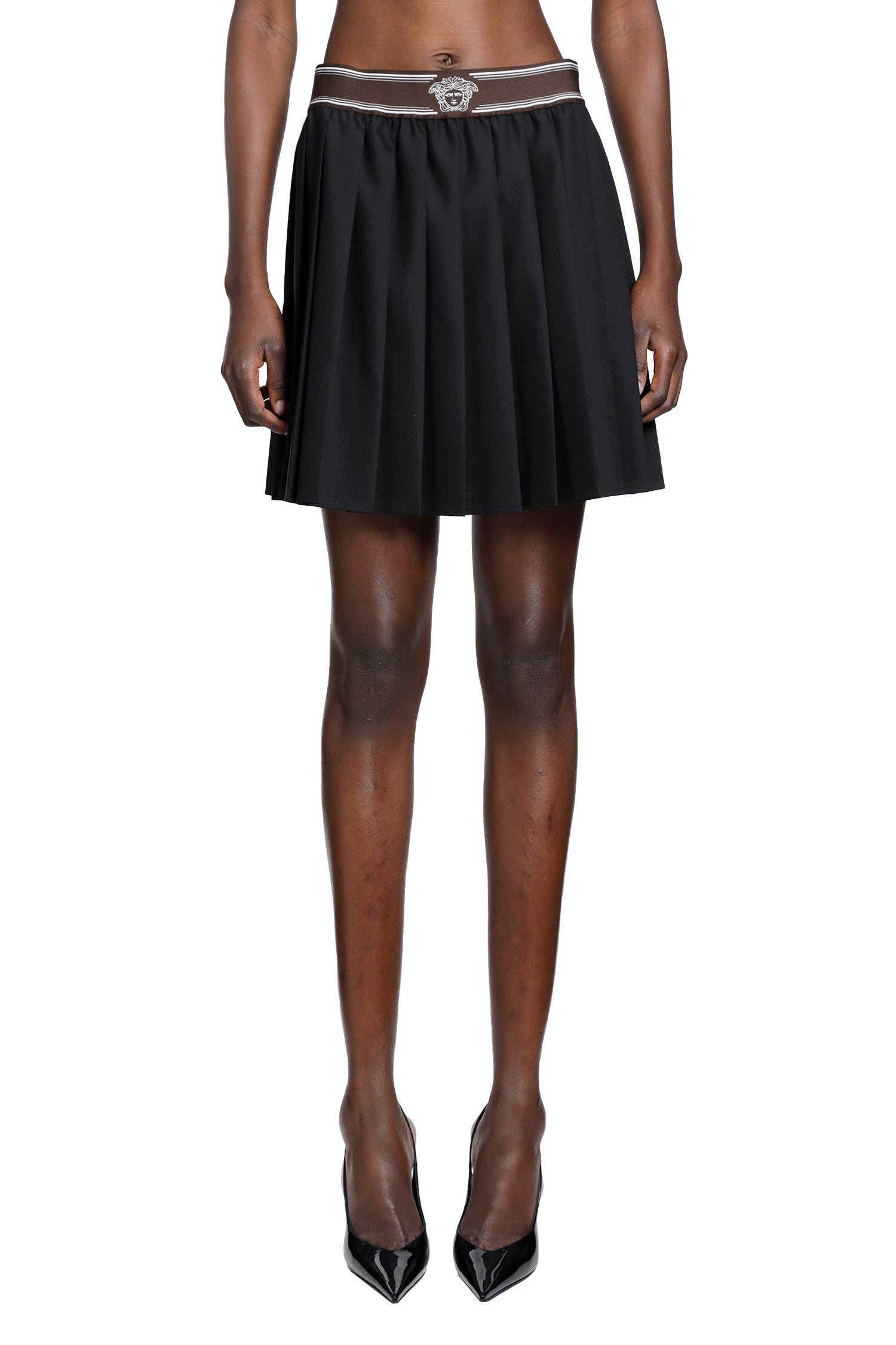 Versace Pleated Wool-Mohair Mini Skirt, view 2