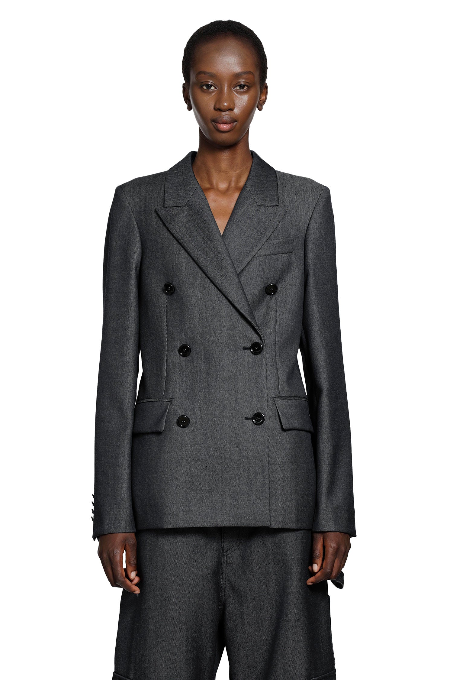 Balenciaga Wool Denim Twill Double-Breasted Blazer, view 2