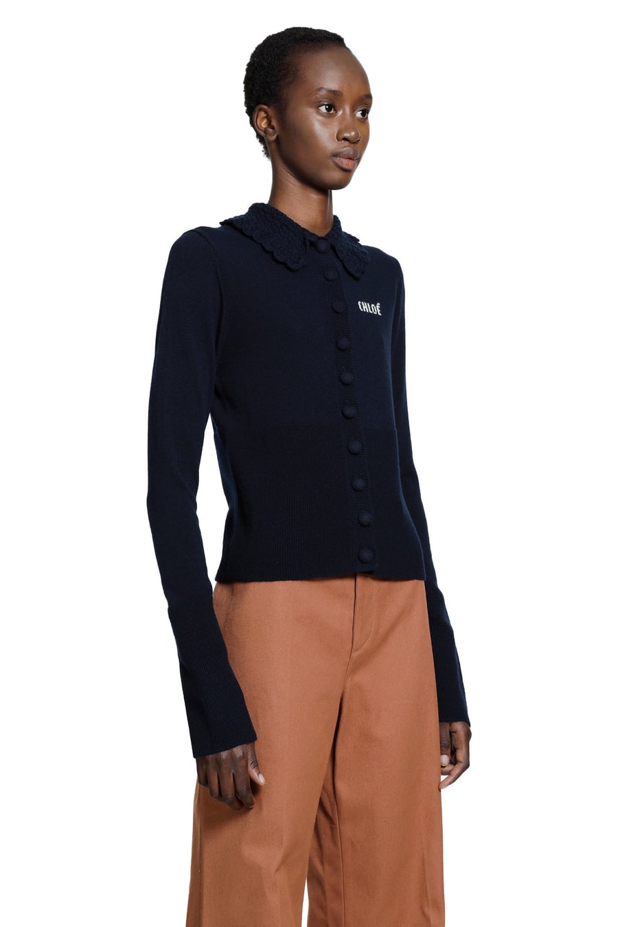 Chloé Logo Embroidered Wool Cardigna, view 3