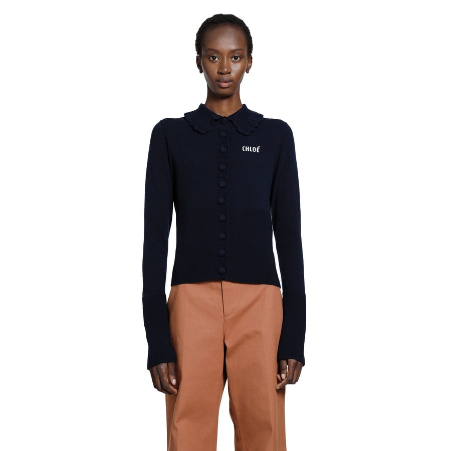 Chloé Logo Embroidered Wool Cardigna, view 7