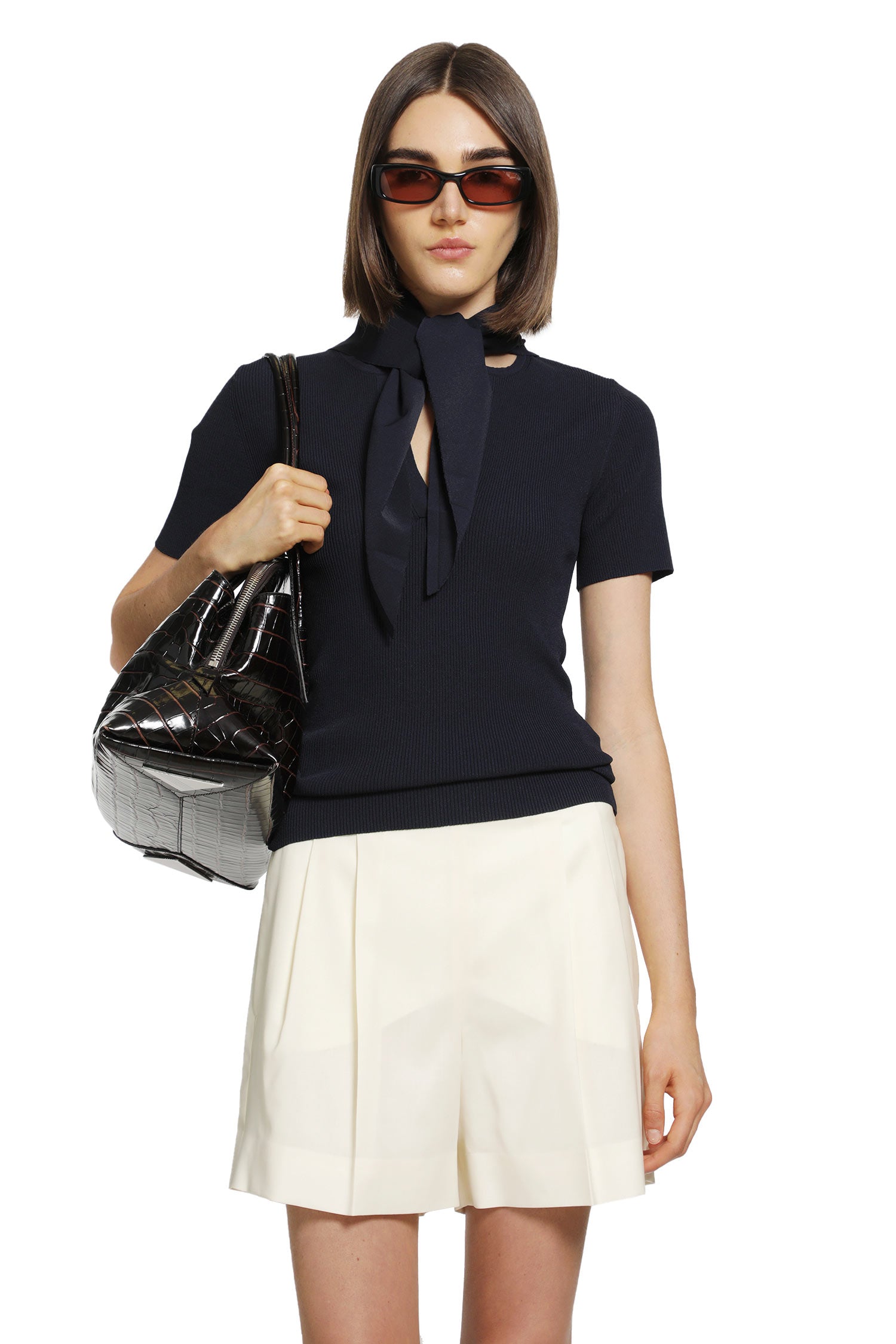 Max Mara Tie-Detailed Ribbed-Knit T-Shirt