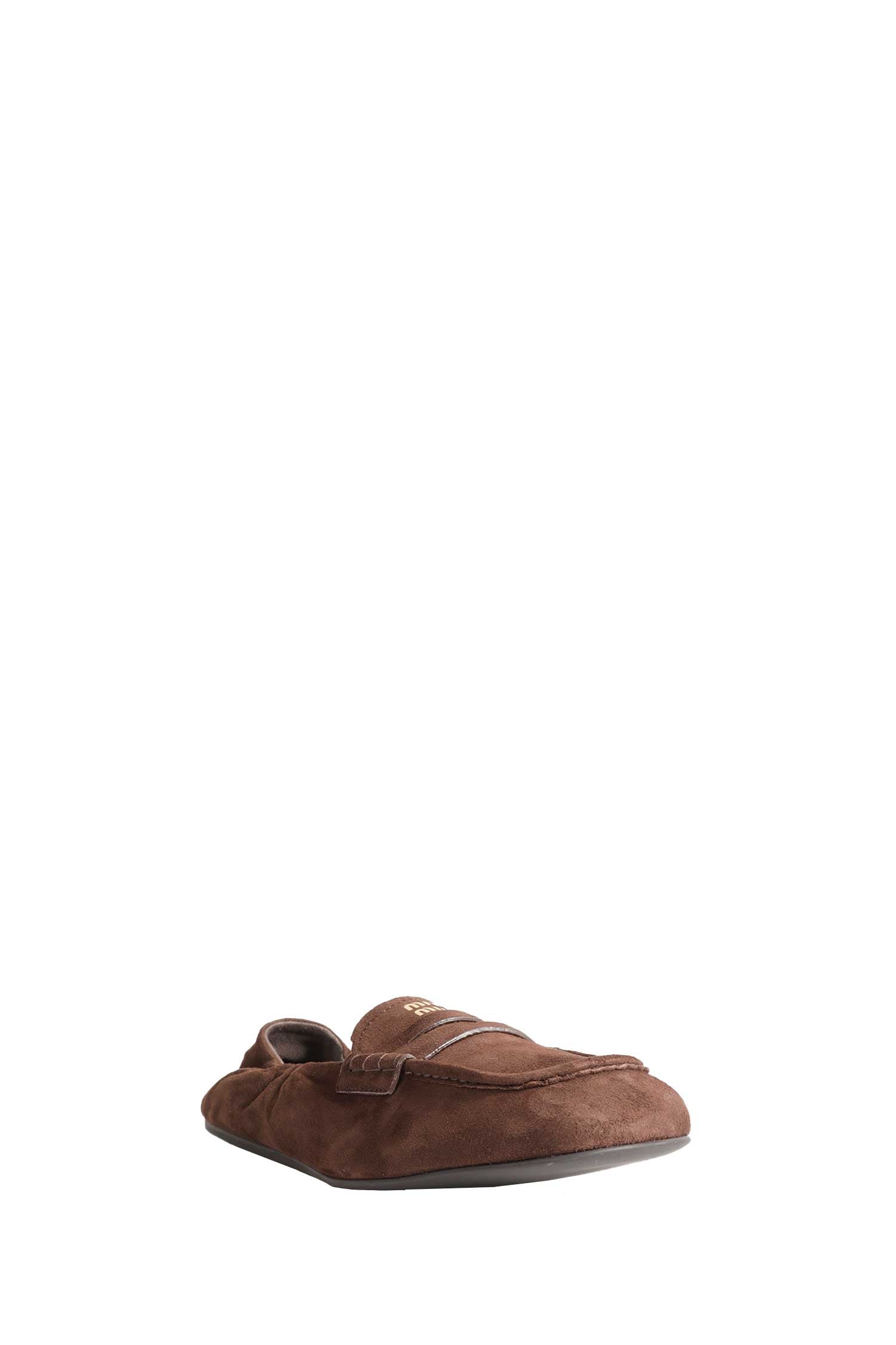 Miu Miu Ruches Suede Loafers, view 2