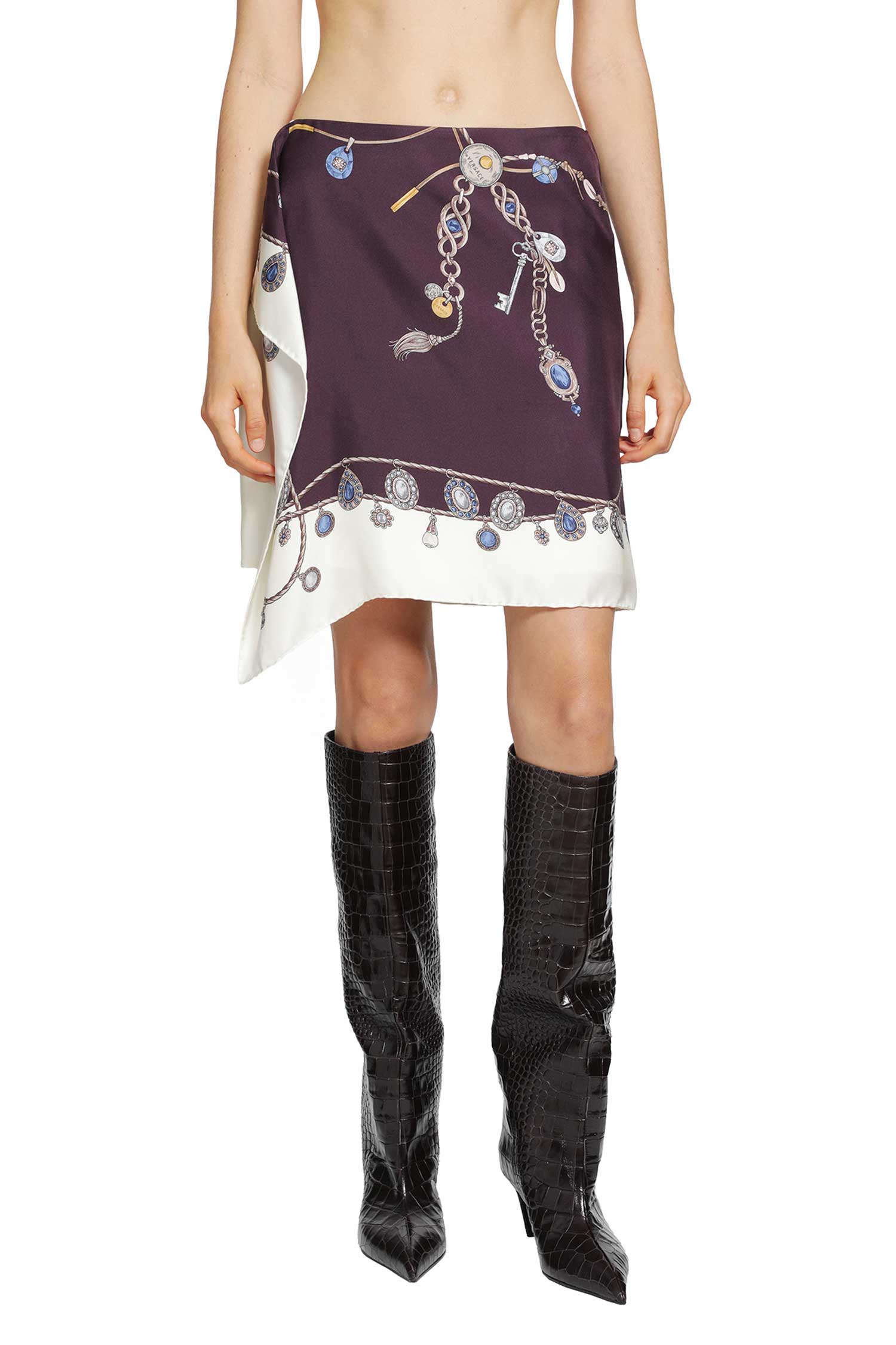 Versace Stolen Jewels Silk Twill Mini Skirt, view 2