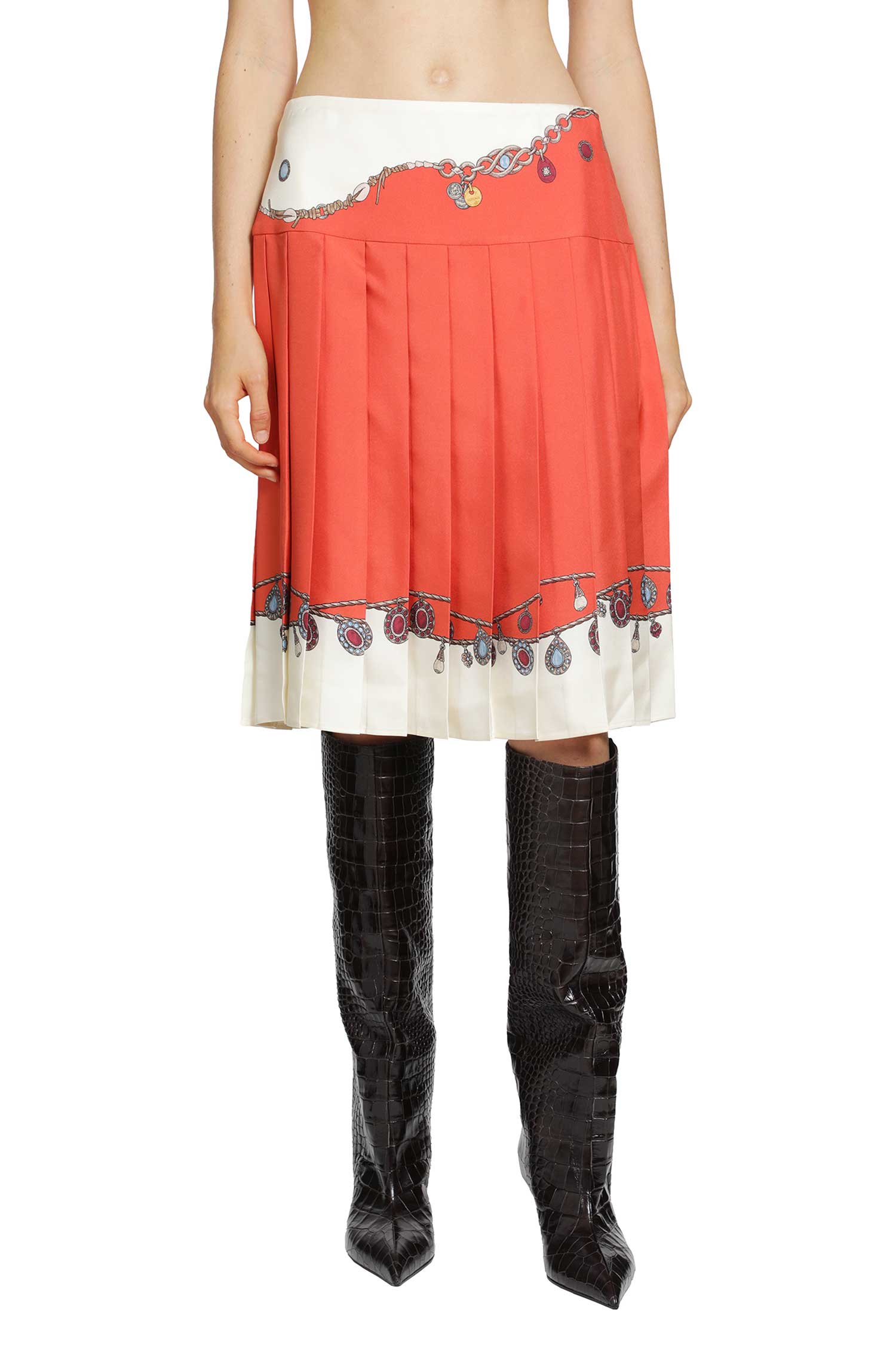 Versace Printed Twill Silk Midi Skirt, view 2