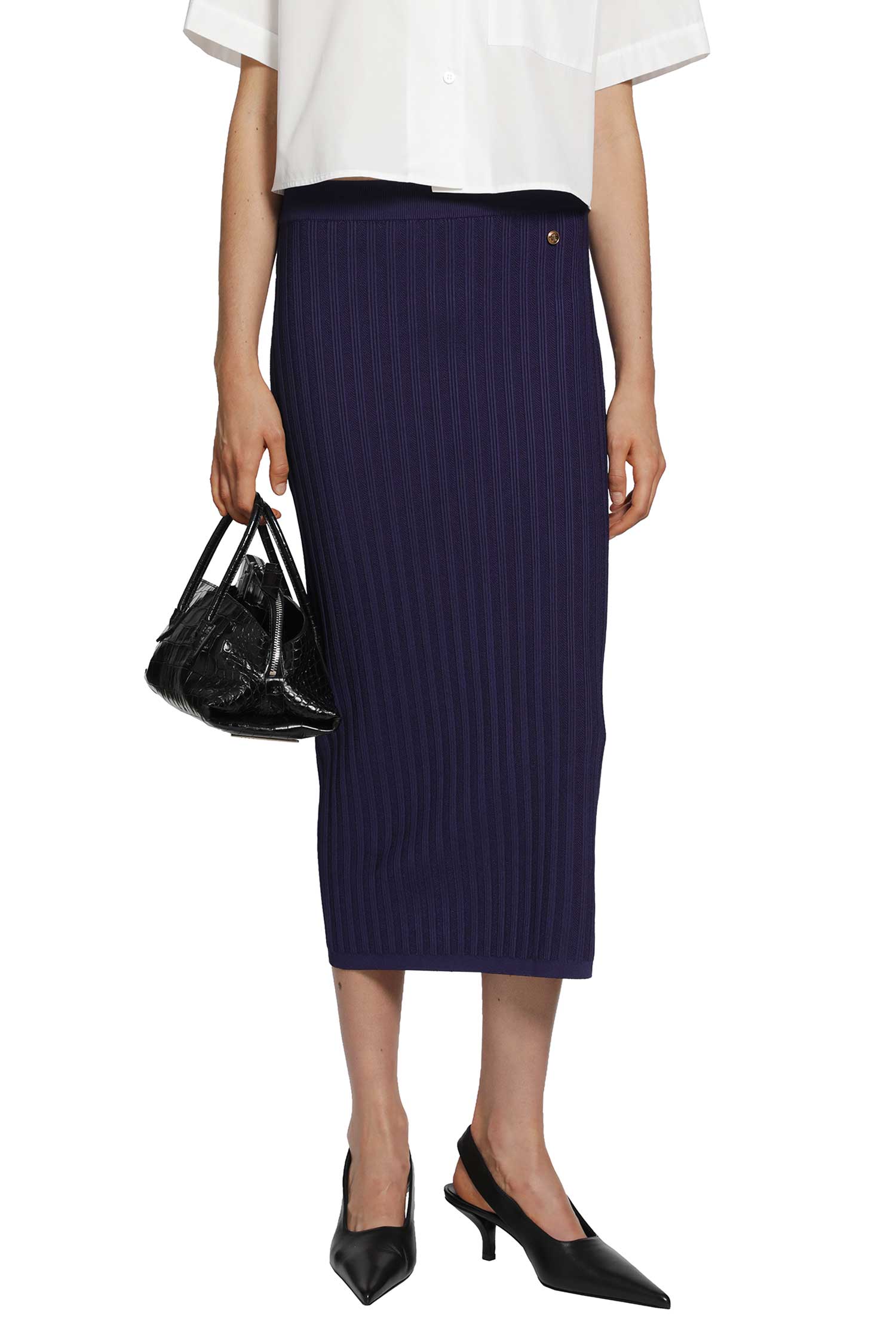 Versace Stretch Viscose Mesh Knit Midi Skirt