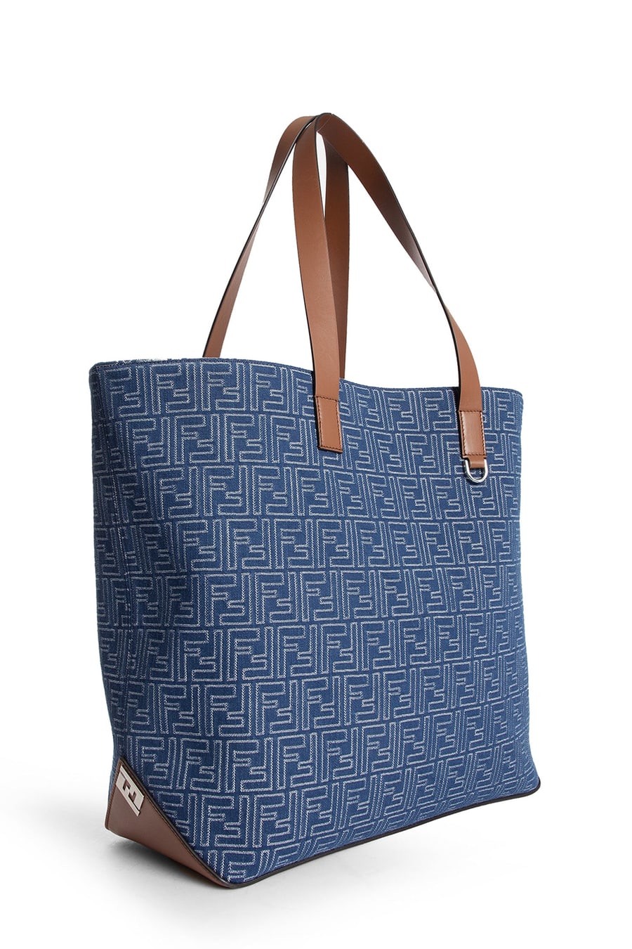 Fendi FF Denim-Effect Shopping Bag Medium, view 2