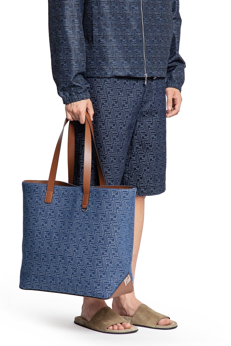 Fendi FF Denim-Effect Shopping Bag Medium, view 5