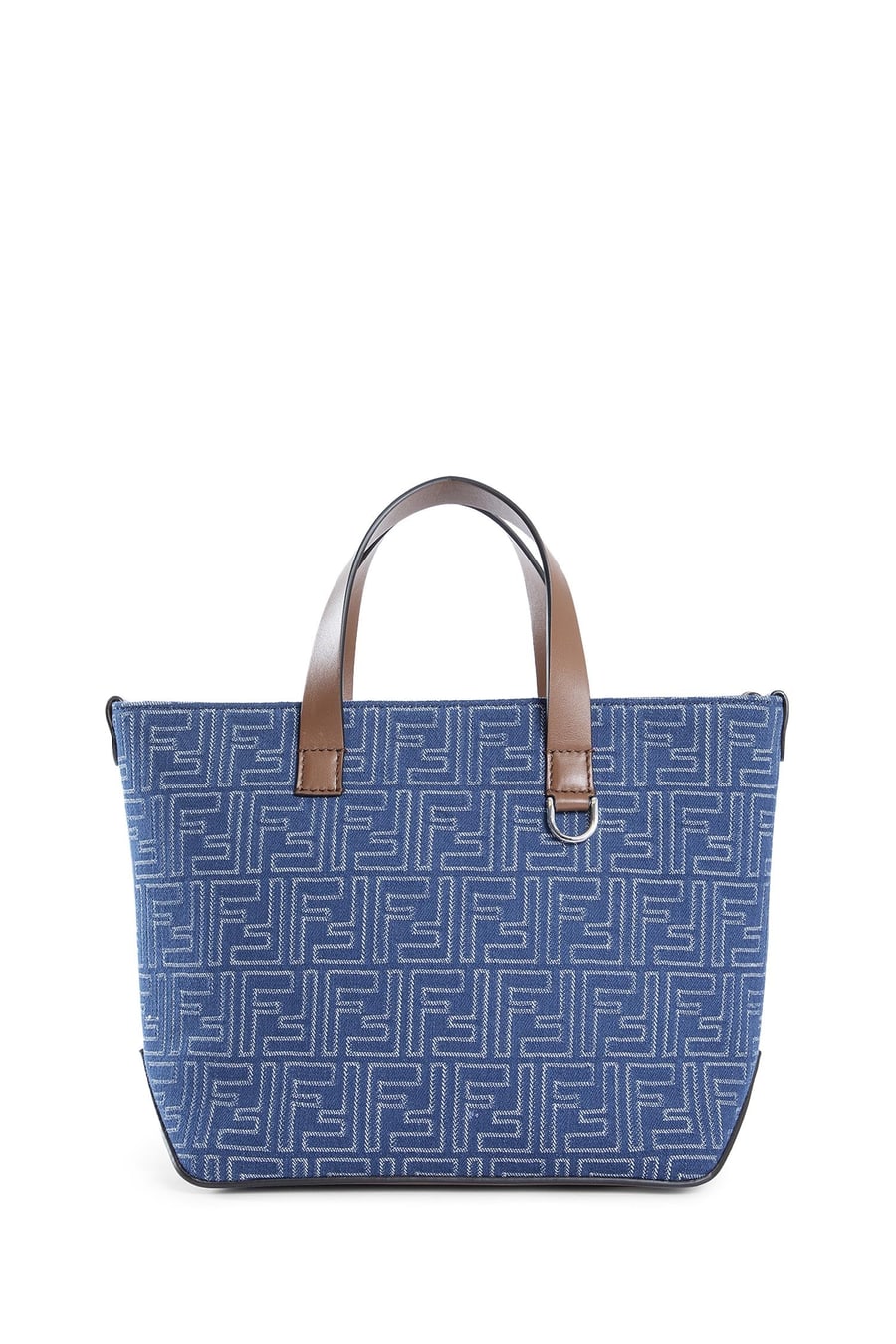 Fendi FF Denim-Effect Shopping Bag Small, view 3