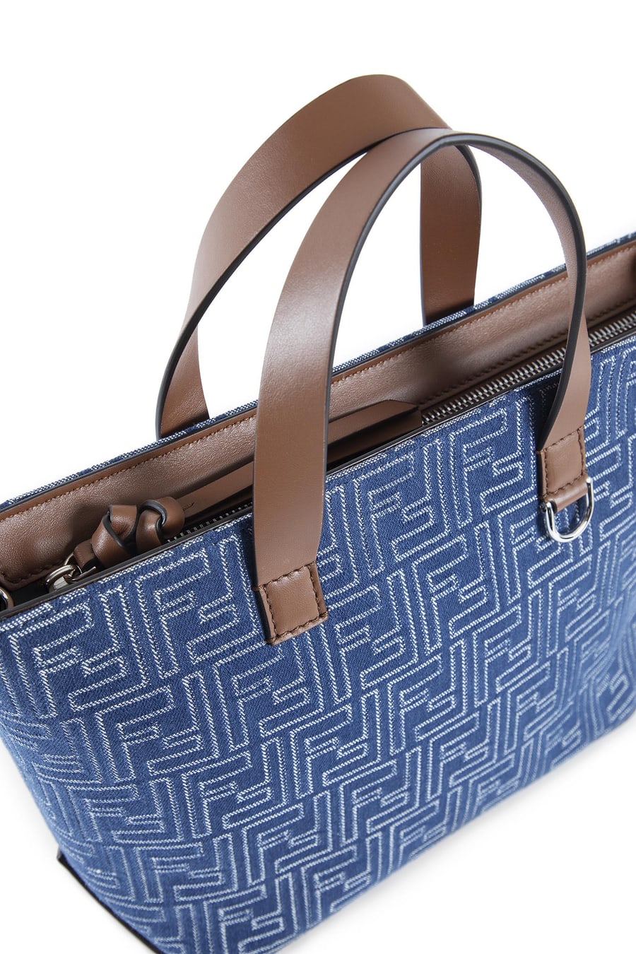 Fendi FF Denim-Effect Shopping Bag Small, view 4