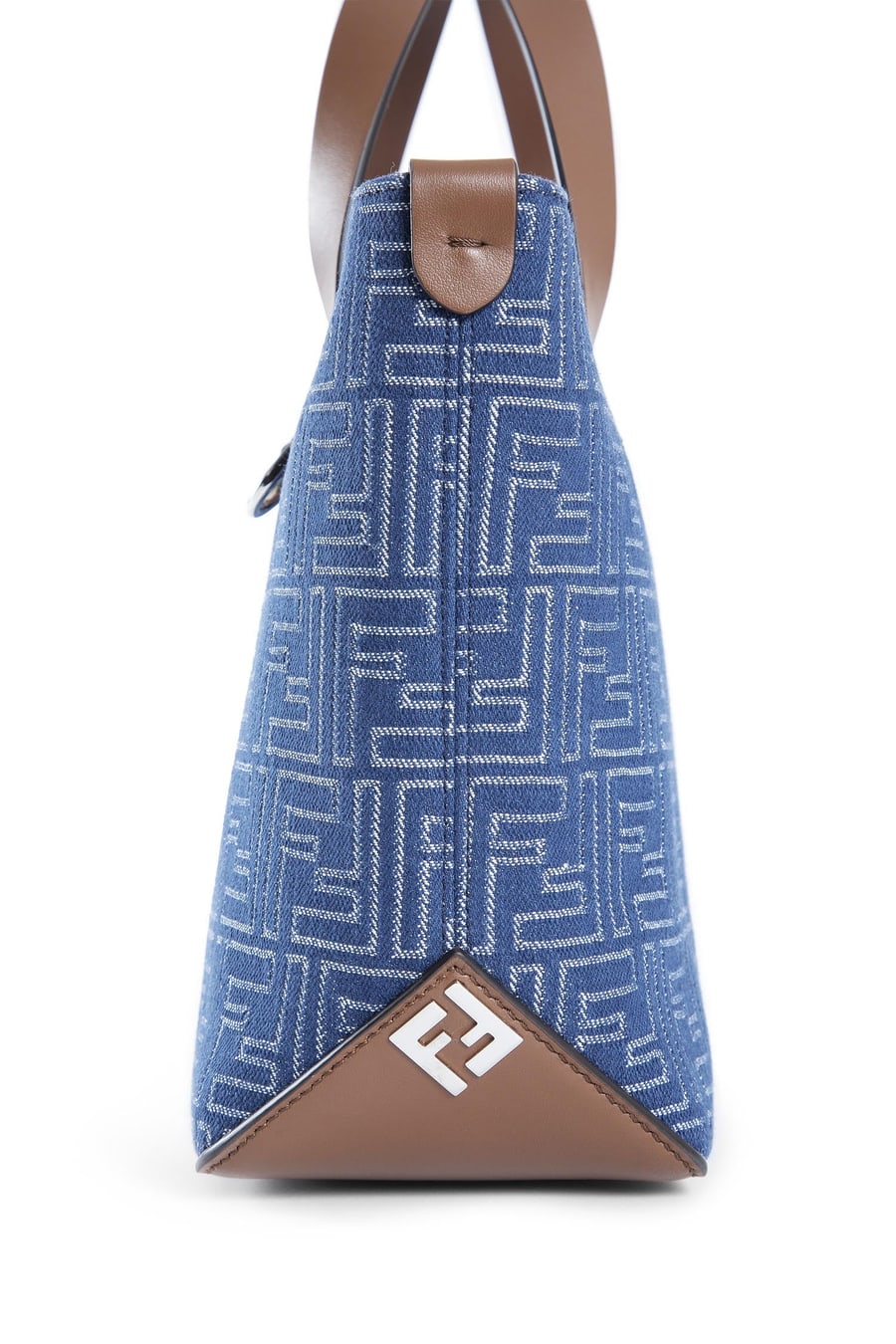 Fendi FF Denim-Effect Shopping Bag Small, view 5