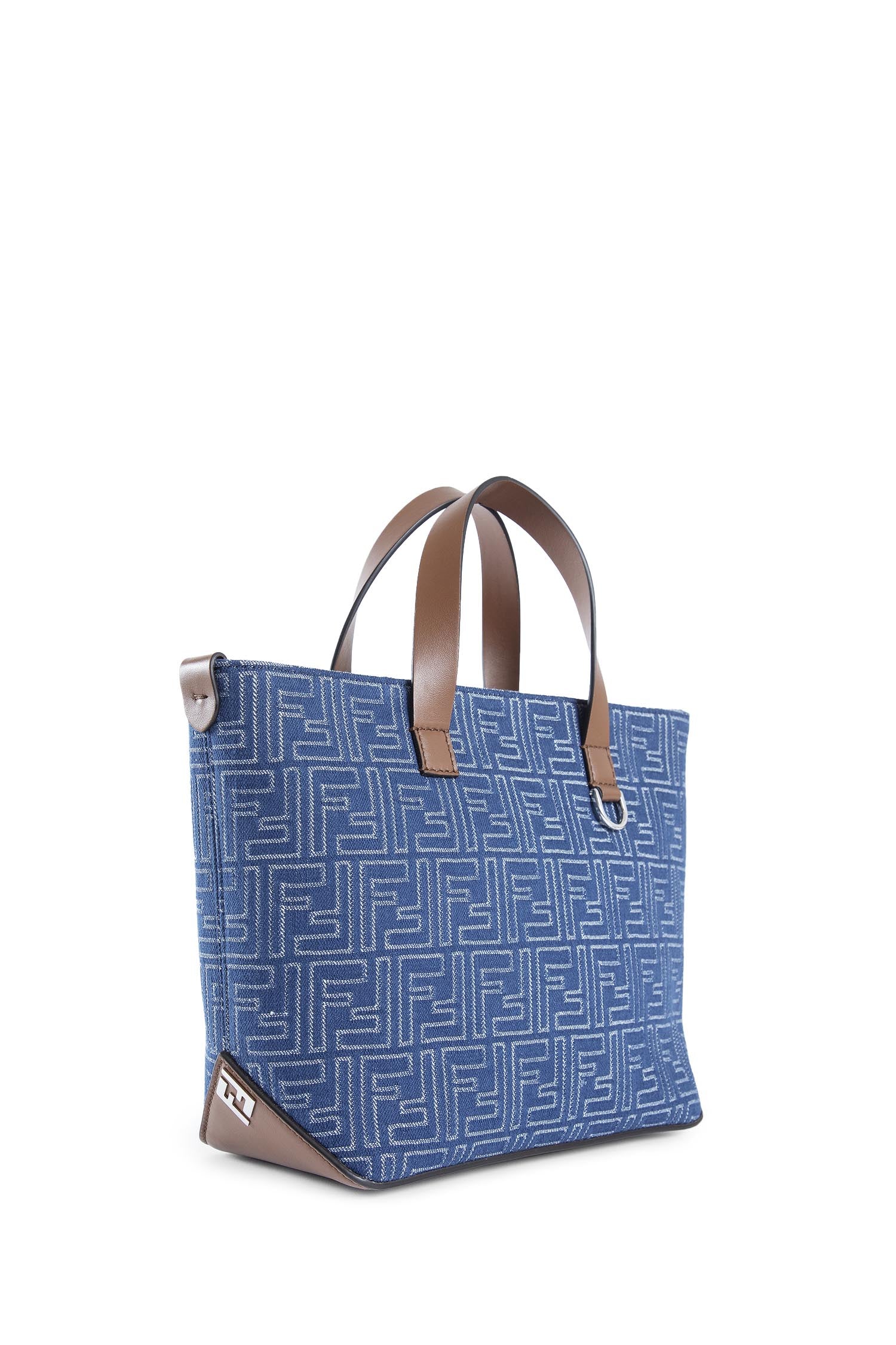 Fendi FF Denim-Effect Shopping Bag Small, view 2