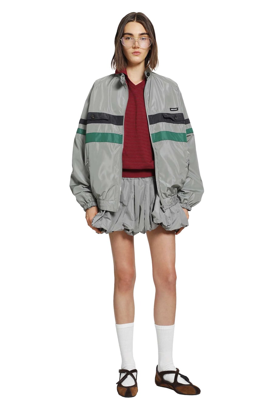 Miu Miu Technical Silk Jacket Track Jacket, view 6