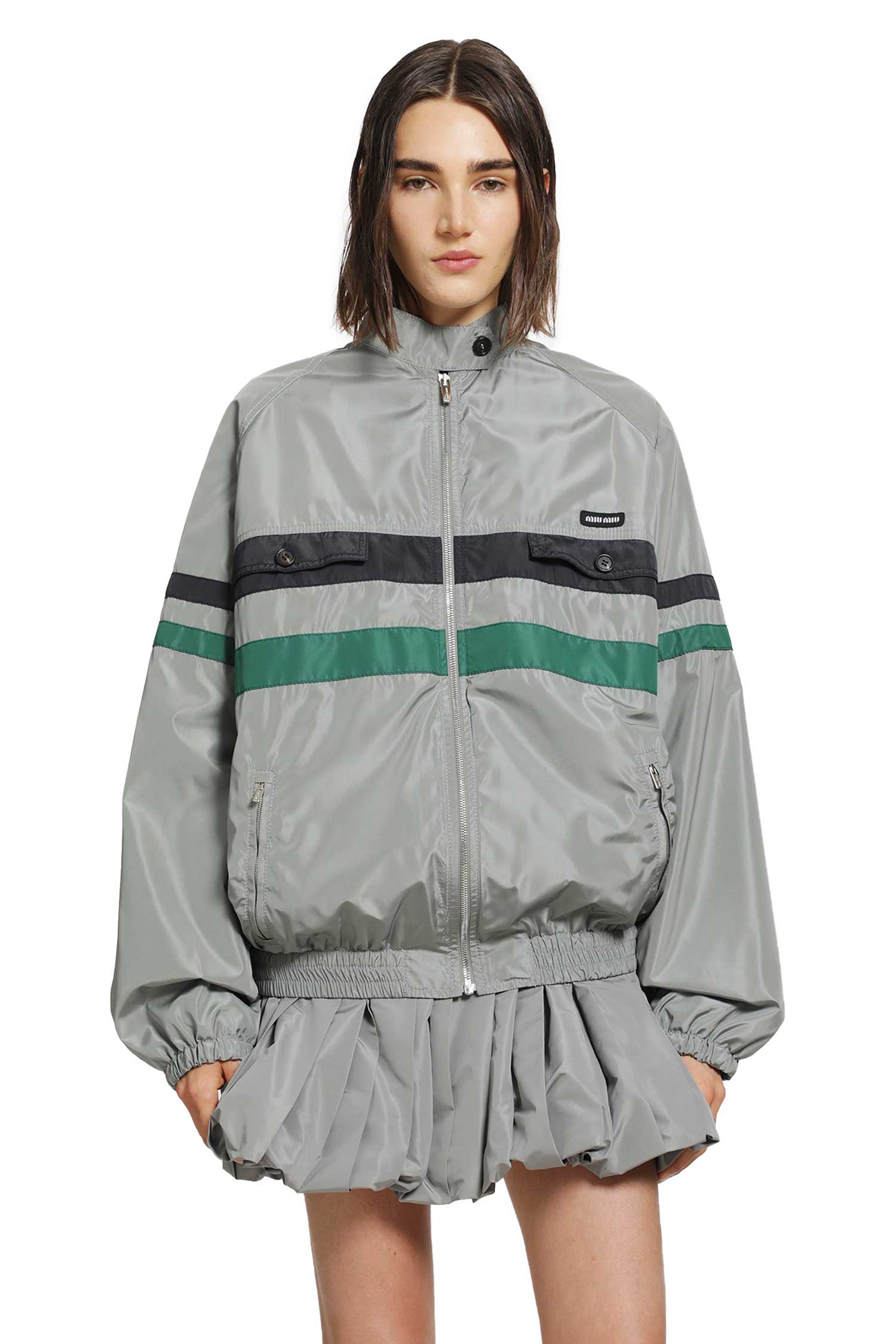 Miu Miu Technical Silk Jacket Track Jacket, view 2