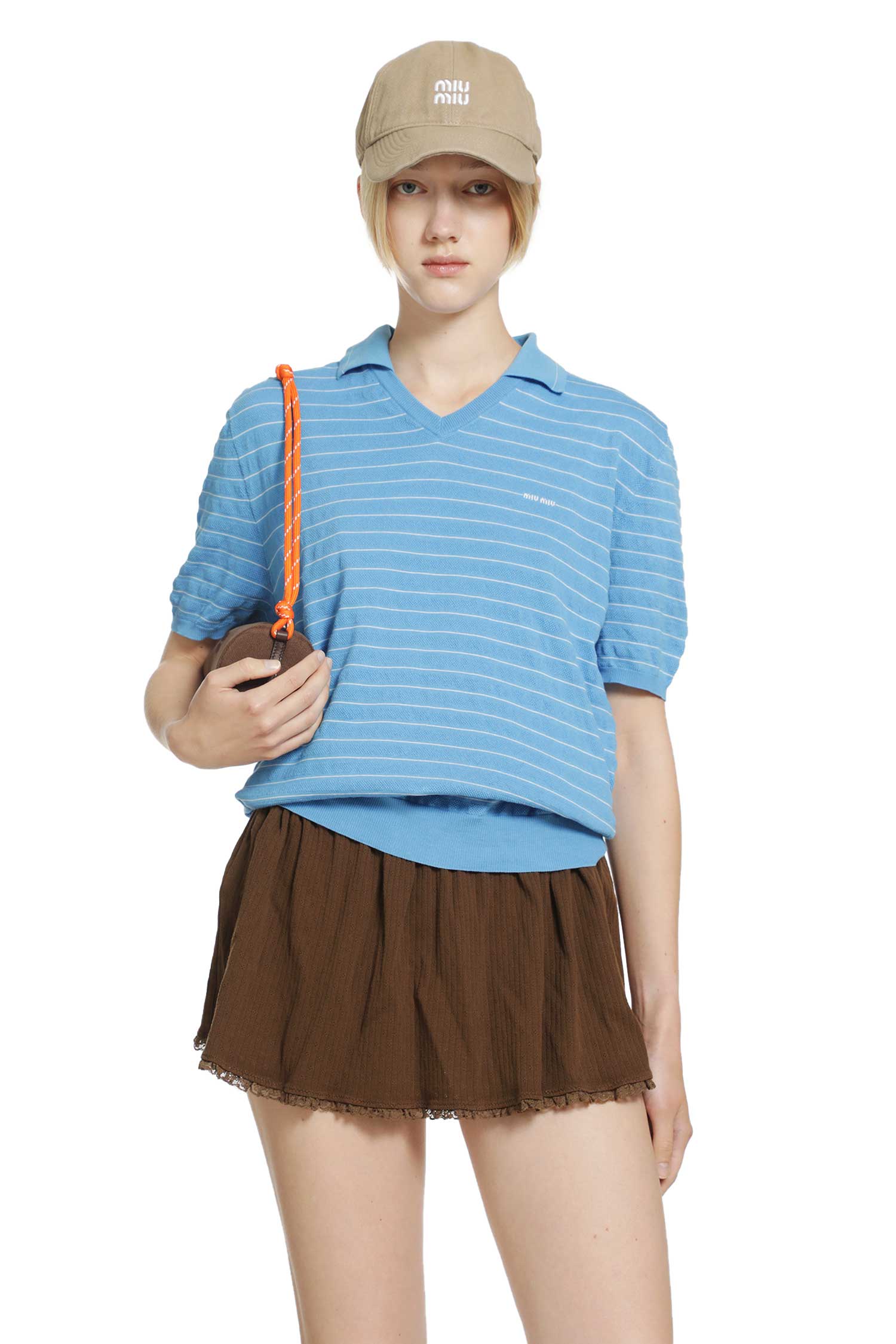 Miu Miu Striped Cotton Knit Polo