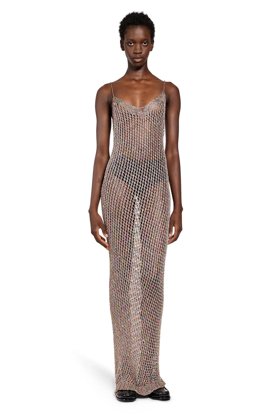 LANEUS Openwork Long Crochet Slip Dress
