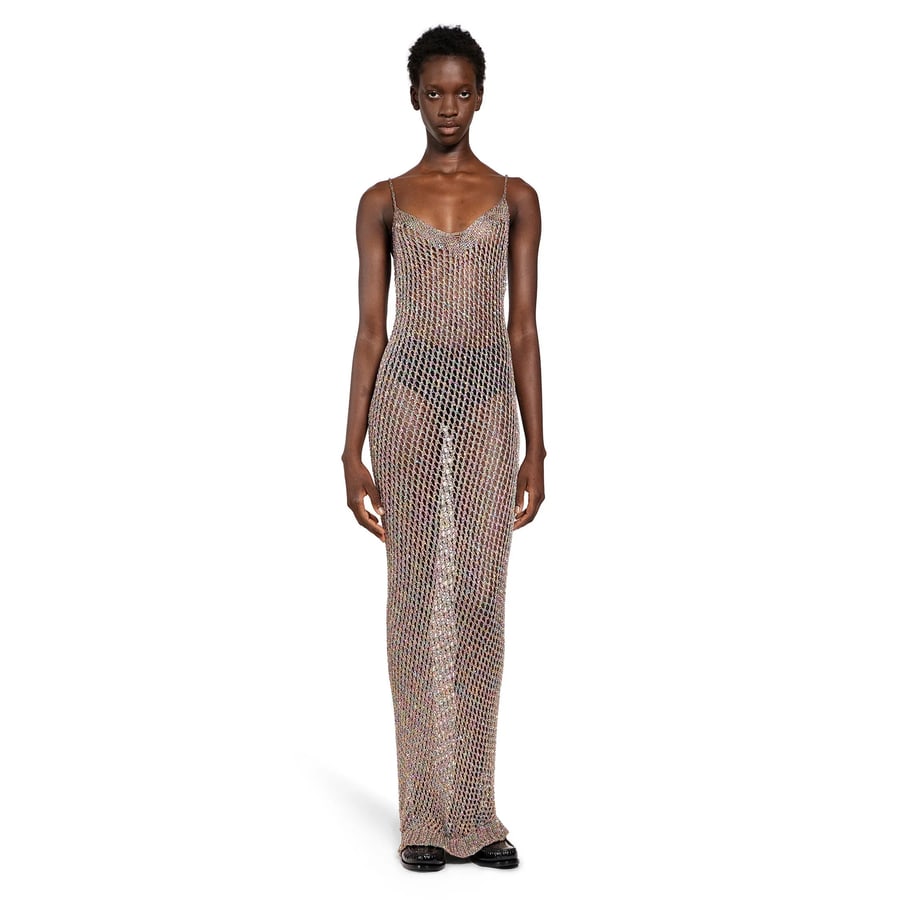 LANEUS Openwork Long Crochet Slip Dress, view 4