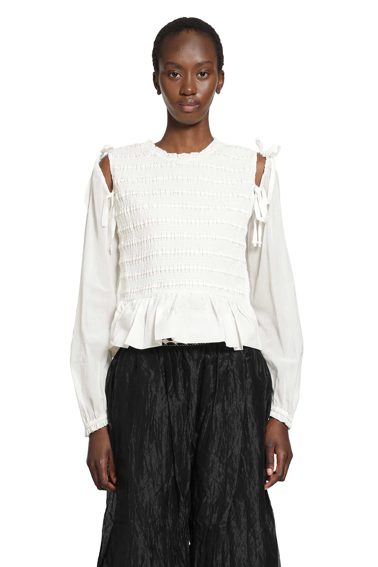 RENLI SU Smocked Cotton Blouse