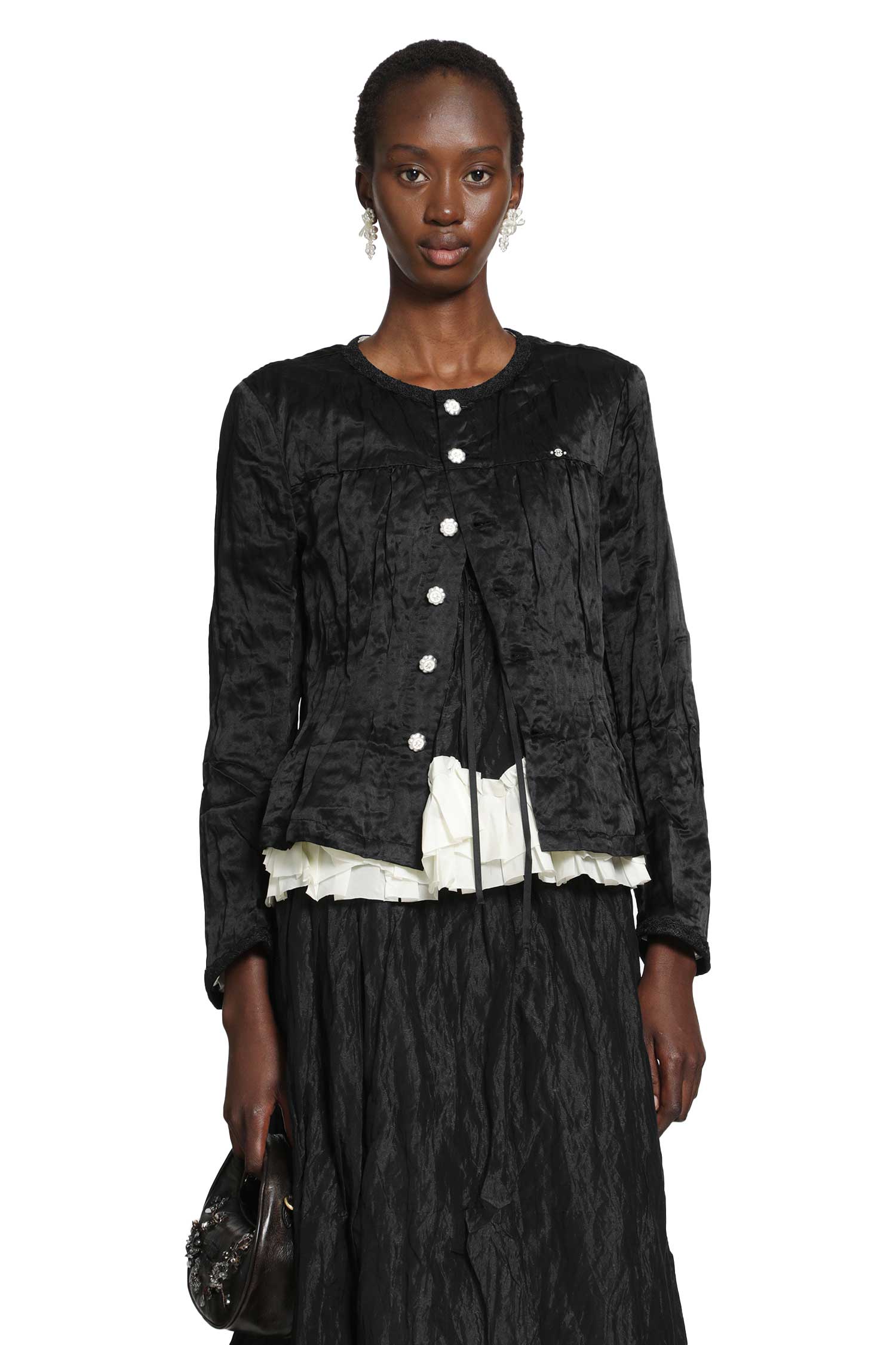 RENLI SU Cotton Silk Satin Waisted Jacket
