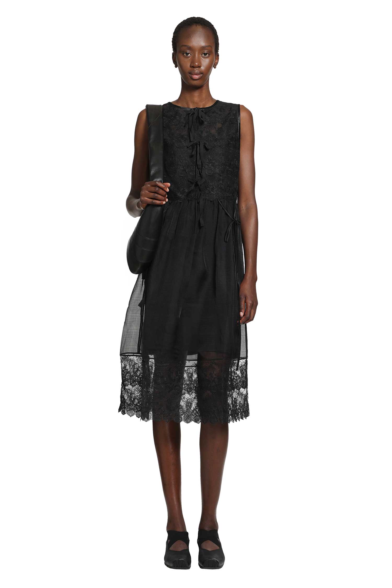 RENLI SU Silk Sheer Lace Mini Dress