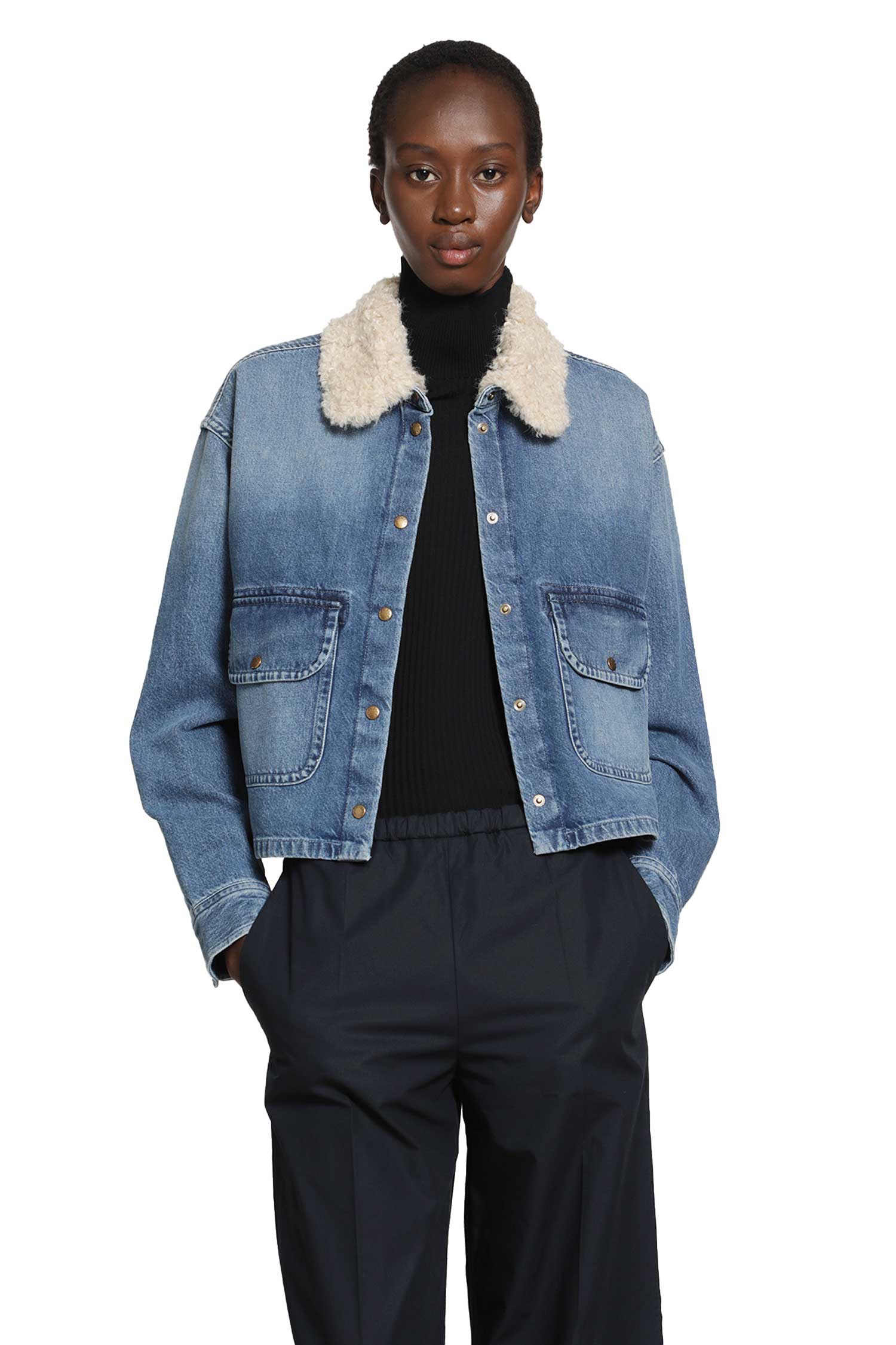 Moncler Teddy Trim Denim Shirt Jacket