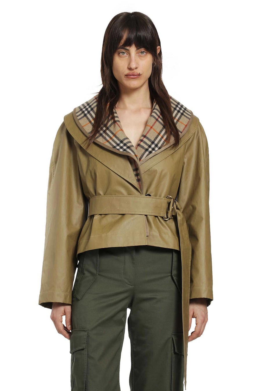 Burberry Cropped Cotton Jacket with Check Warmer