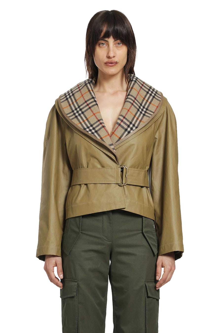 Burberry Cropped Cotton Jacket with Check Warmer, view 2