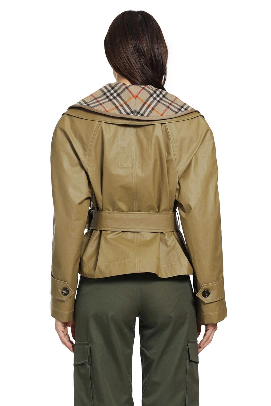Burberry Cropped Cotton Jacket with Check Warmer, view 4