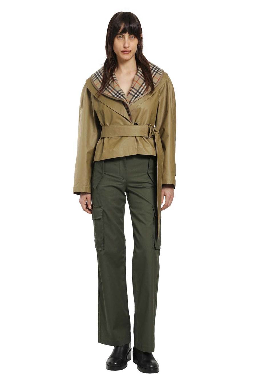 Burberry Cropped Cotton Jacket with Check Warmer, view 6