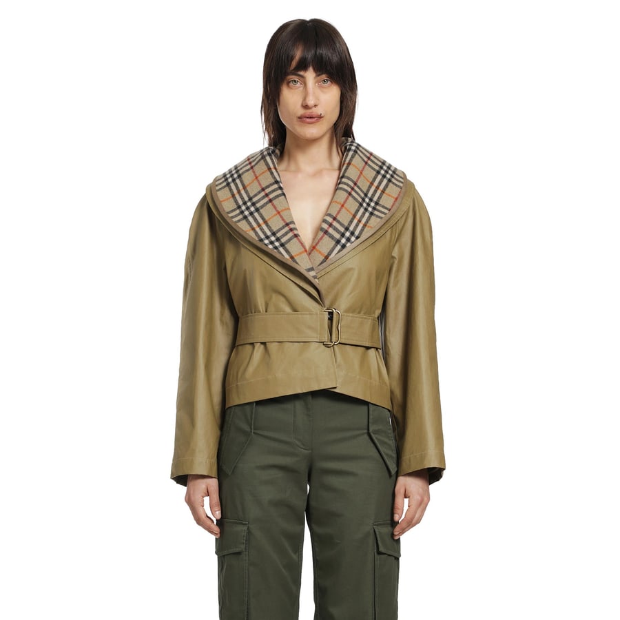 Burberry Cropped Cotton Jacket with Check Warmer, view 7