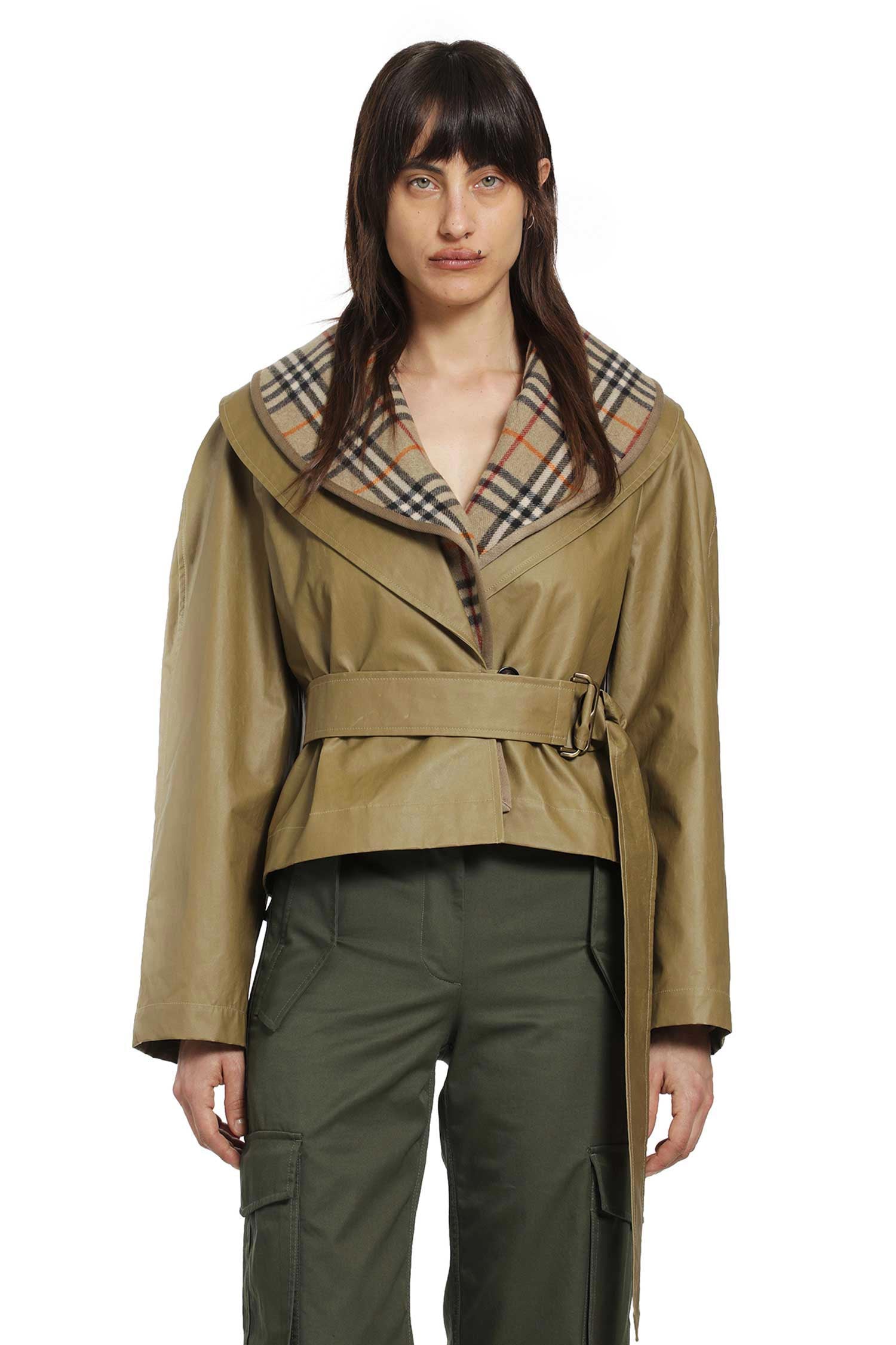 Burberry Cropped Cotton Jacket with Check Warmer