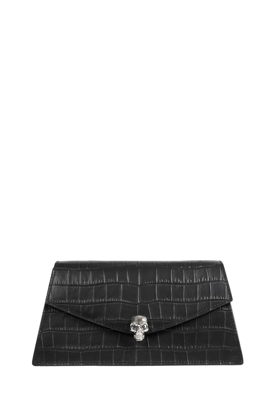 MCQUEEN Skull Mini Croc-Effect Leather Clutch