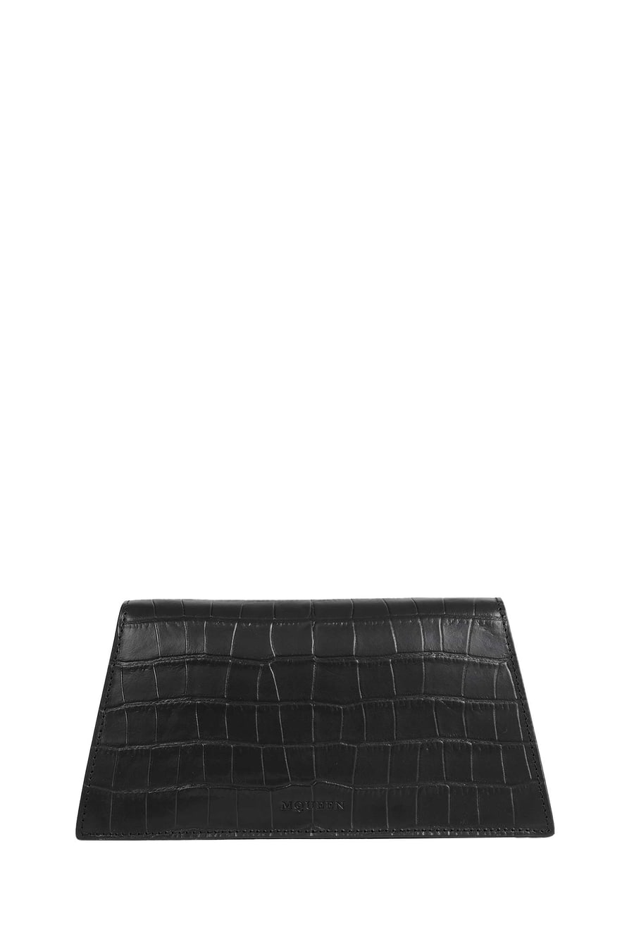 MCQUEEN Skull Mini Croc-Effect Leather Clutch, view 3