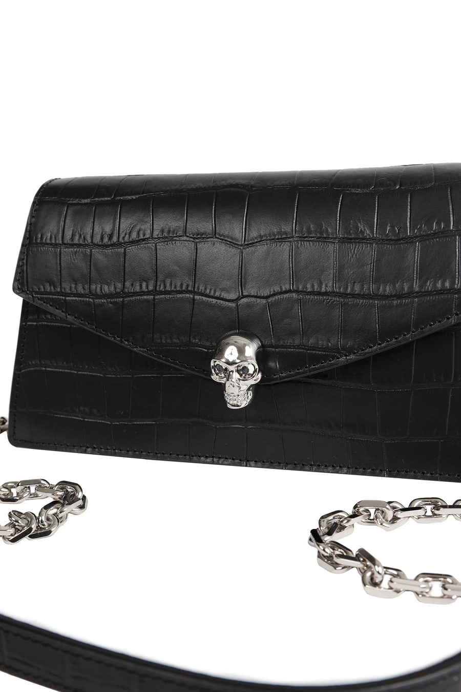 MCQUEEN Skull Mini Croc-Effect Leather Clutch, view 4