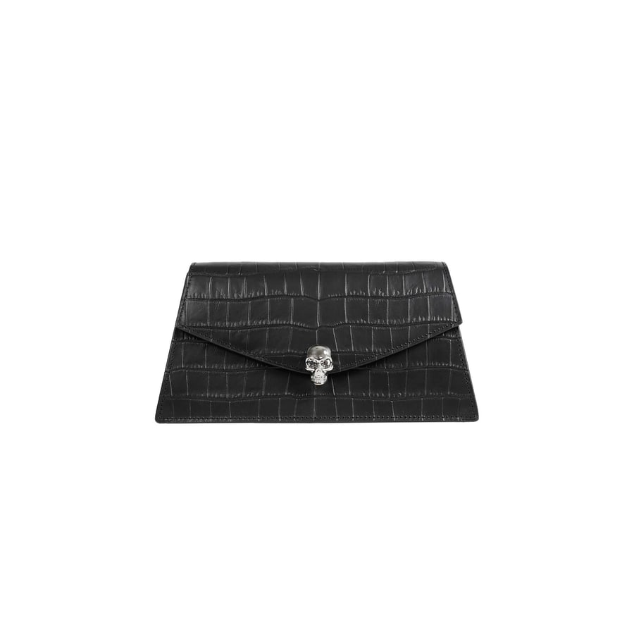 MCQUEEN Skull Mini Croc-Effect Leather Clutch, view 5