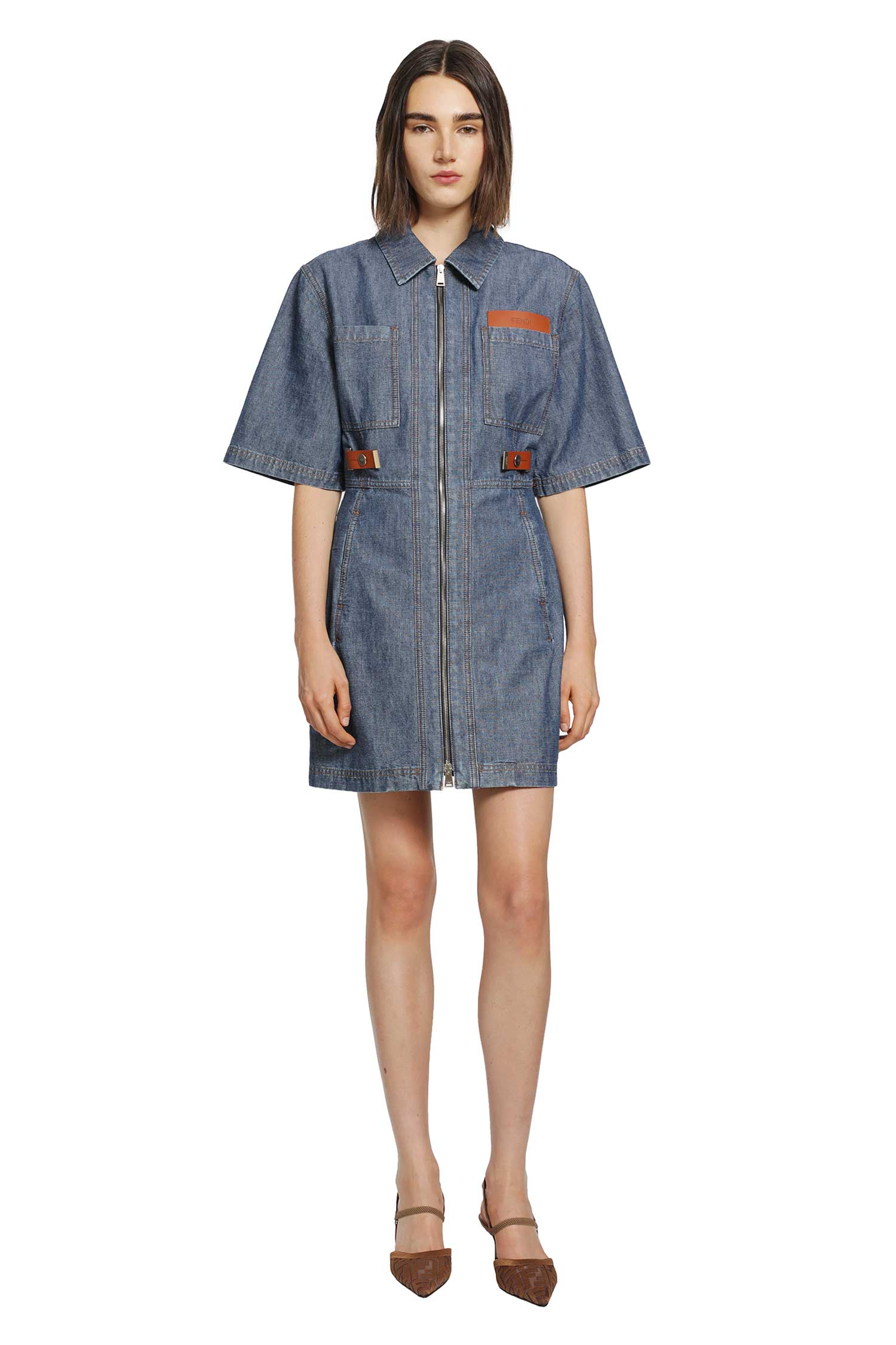Fendi Chambray Denim Shirt Dress, view 2