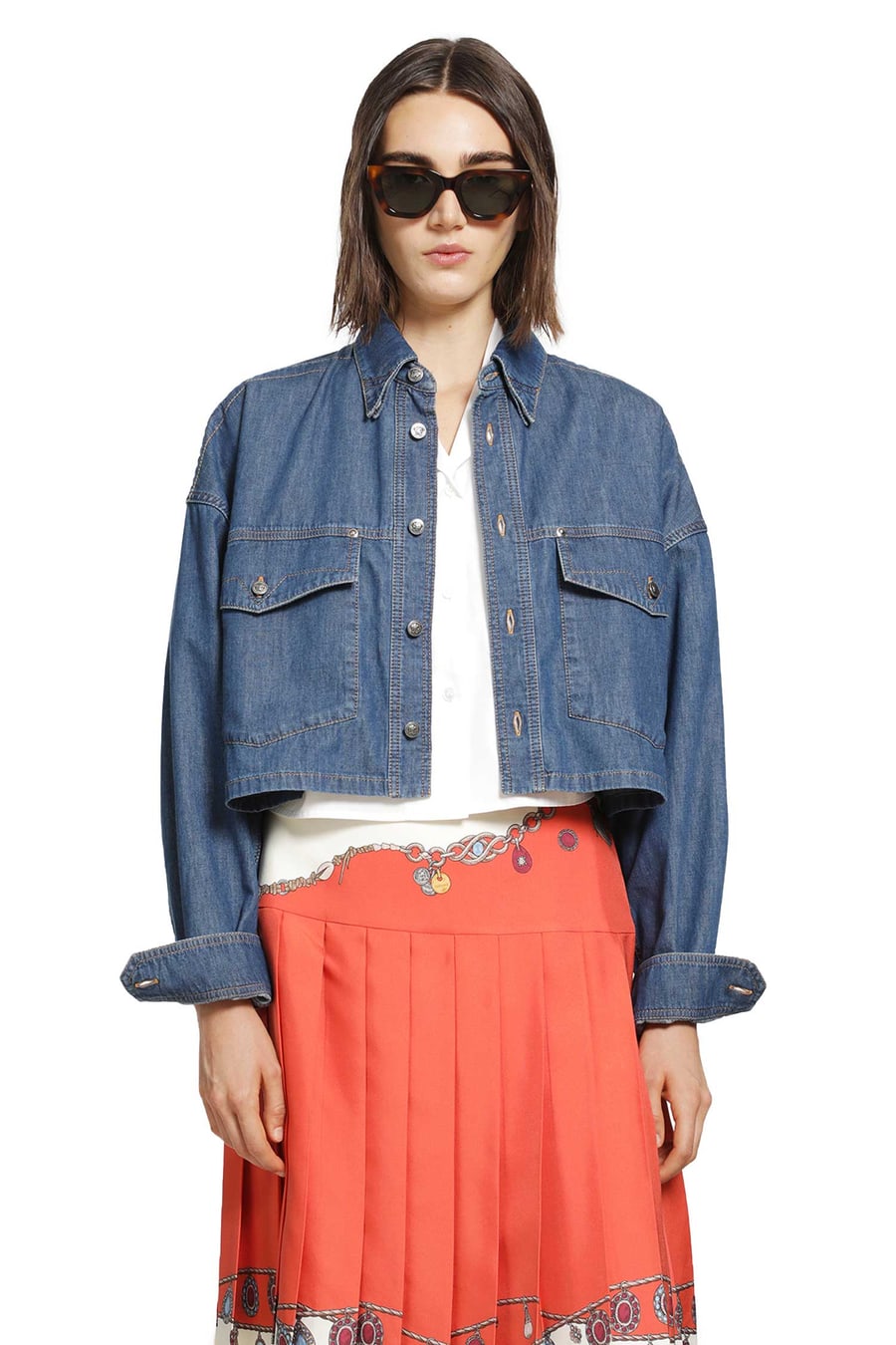 Versace Chambray Denim Crop Shirt