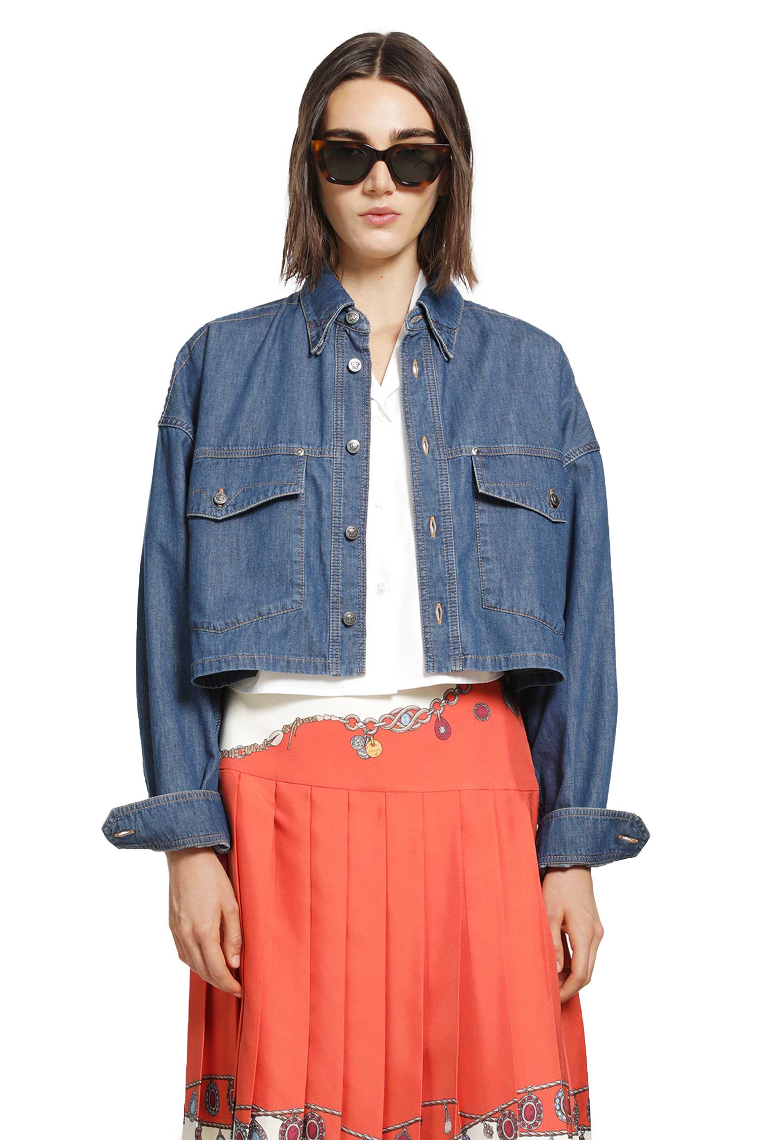 Versace Chambray Denim Crop Shirt